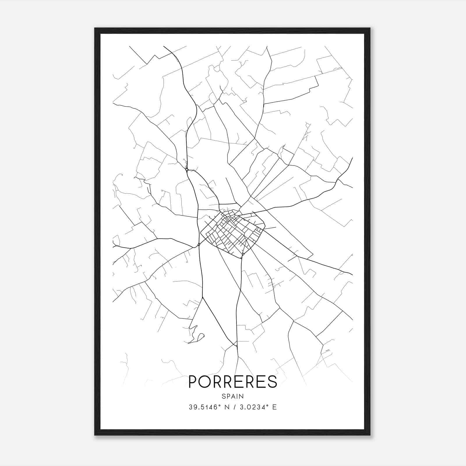 Porreras Spain Map Poster, Modern Home Decor Wall Art Print