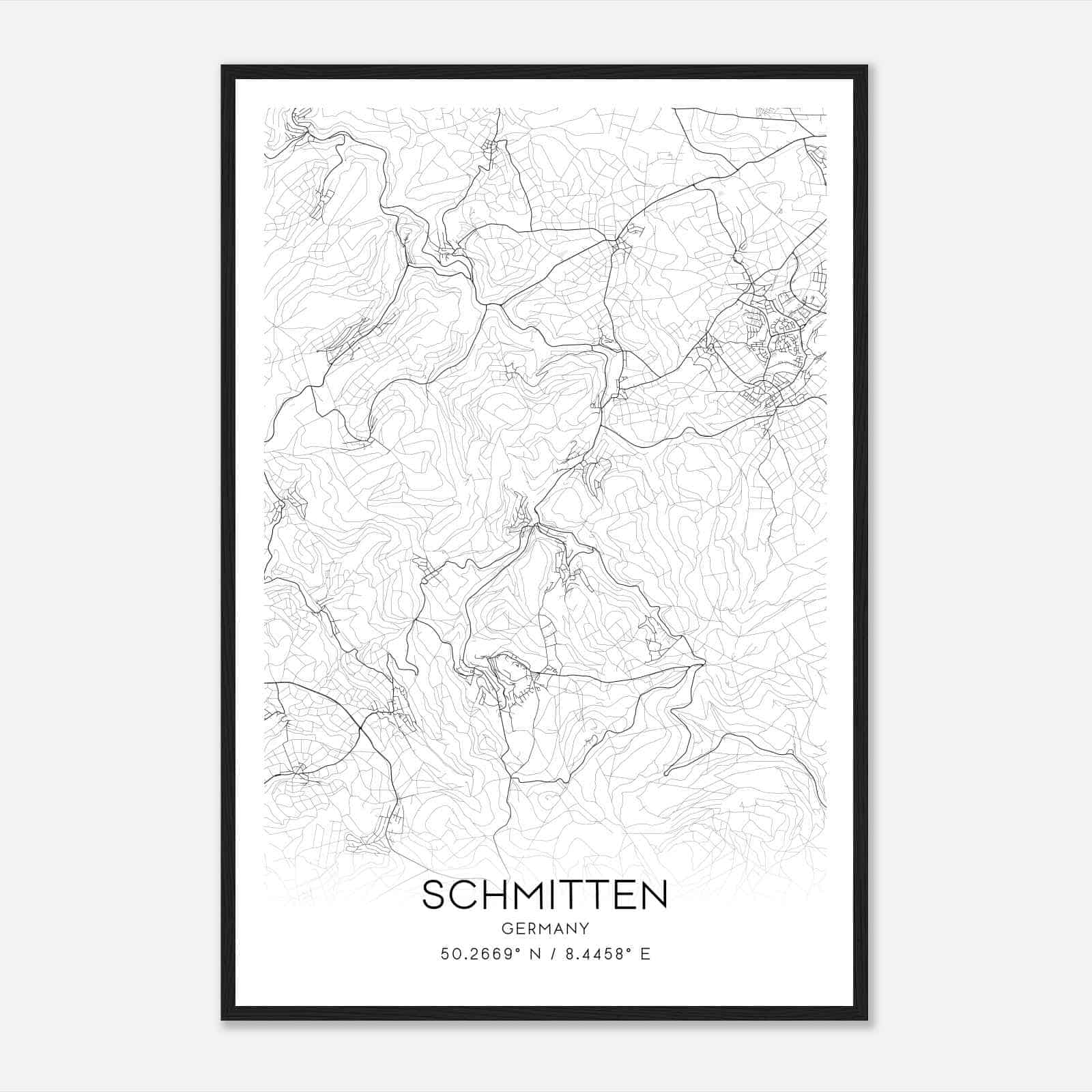 Schmitten Germany Map Poster, Modern Home Decor Wall Art Print