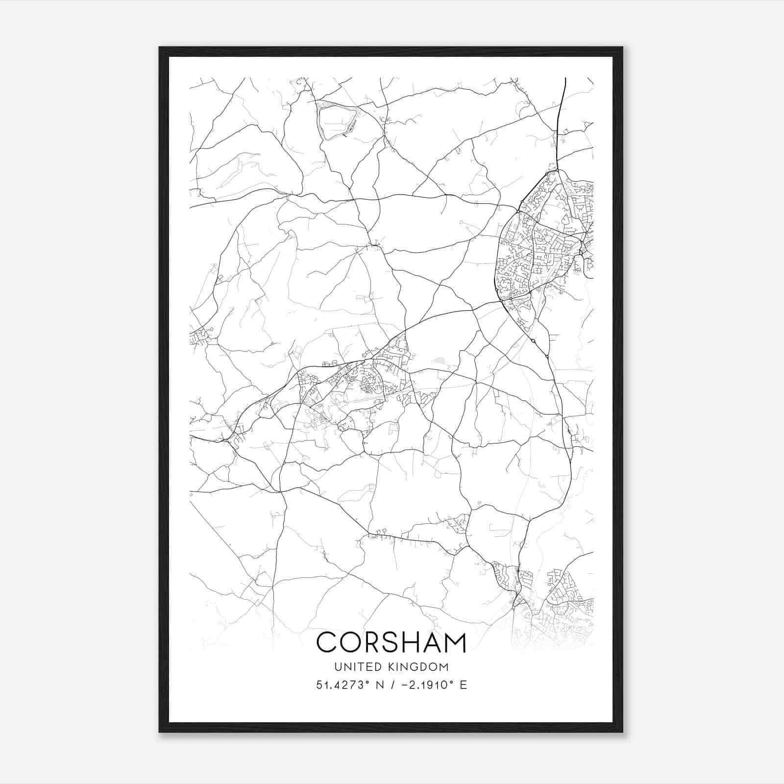 Corsham United Kingdom Map Poster, Modern Home Decor Wall Art Print