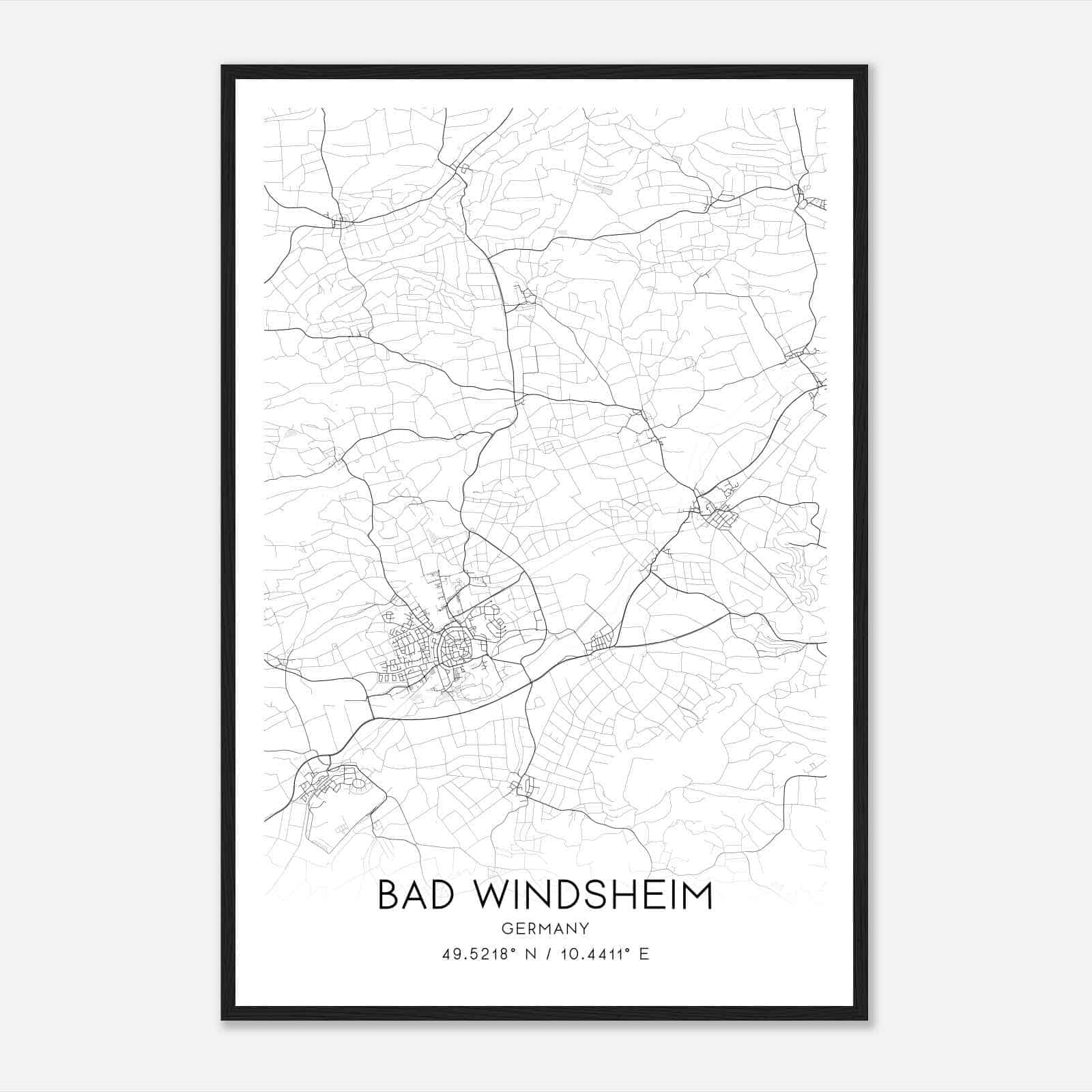 Bad Windsheim Germany Map Poster, Modern Home Decor Wall Art Print