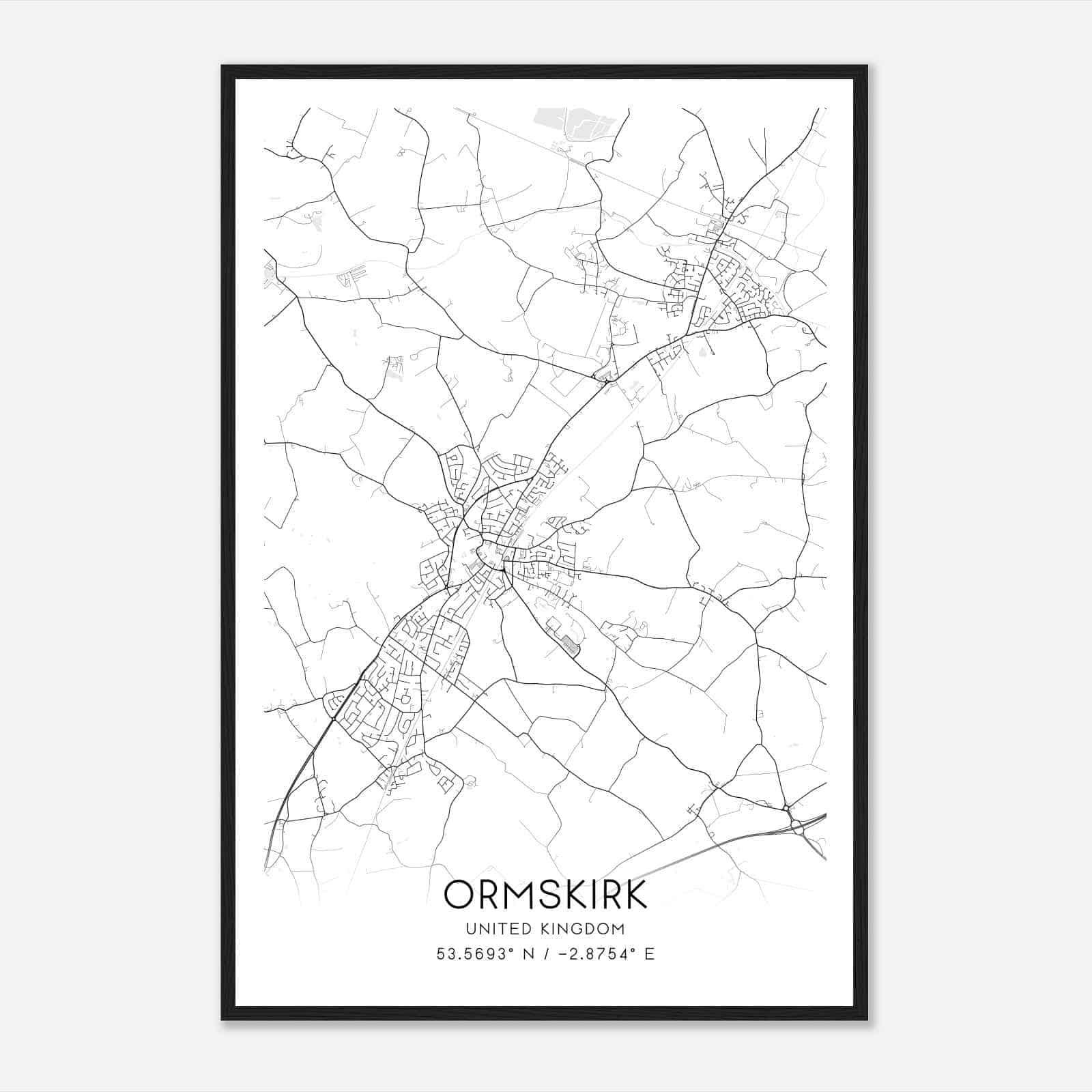 Ormskirk United Kingdom Map Poster, Modern Home Decor Wall Art Print