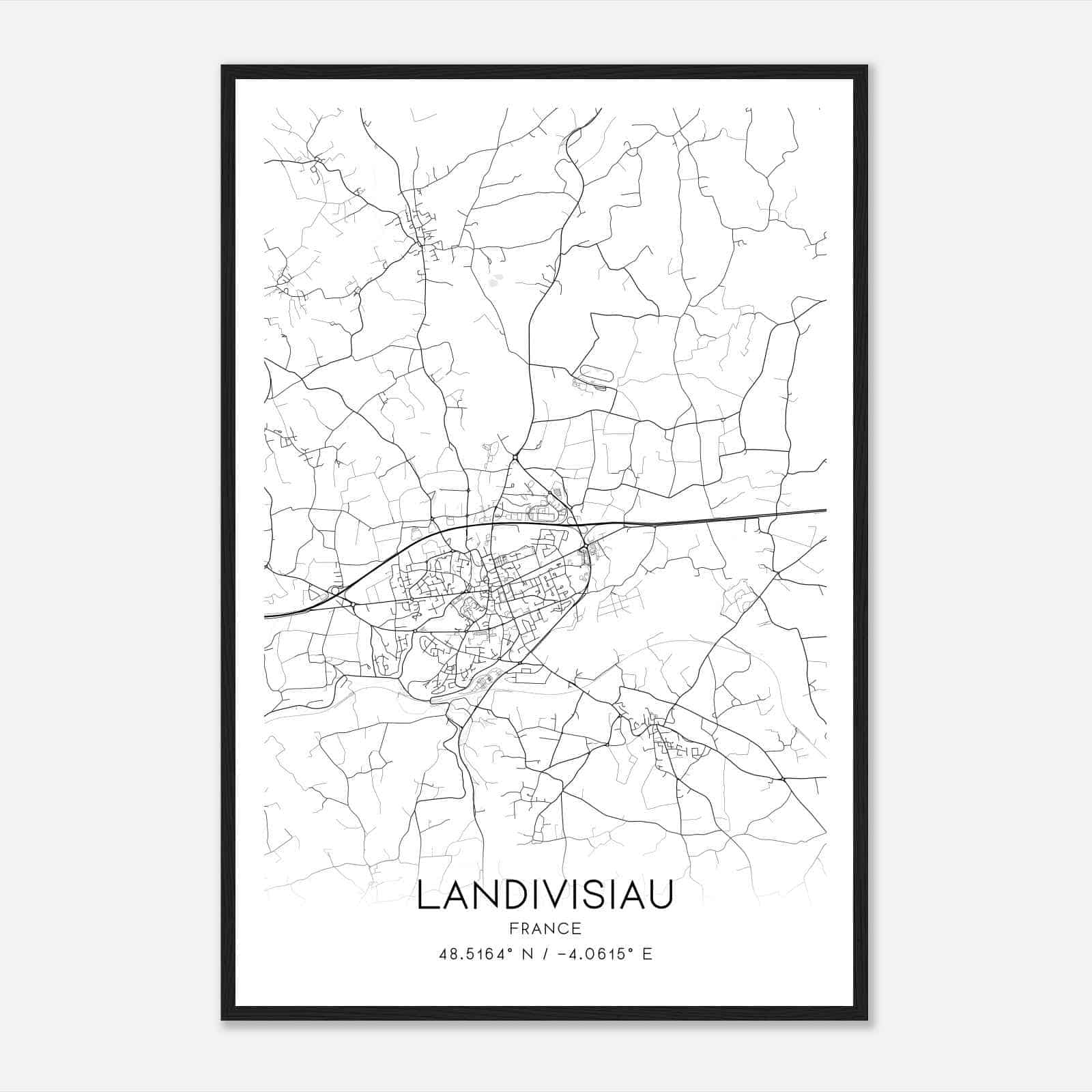 Landivisiau France Map Poster, Modern Home Decor Wall Art Print