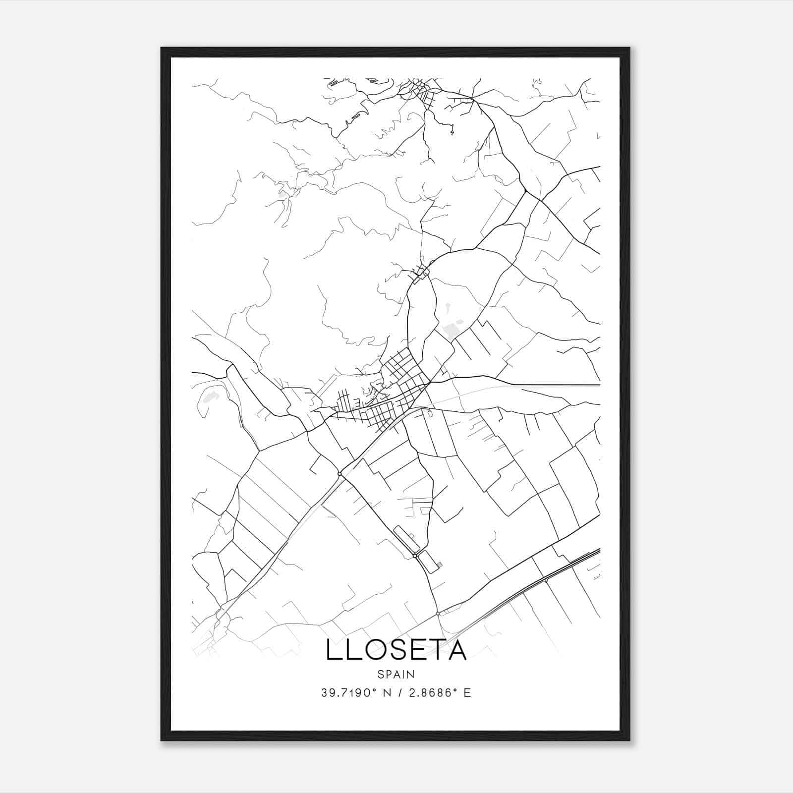 Lloseta Spain Map Poster, Modern Home Decor Wall Art Print