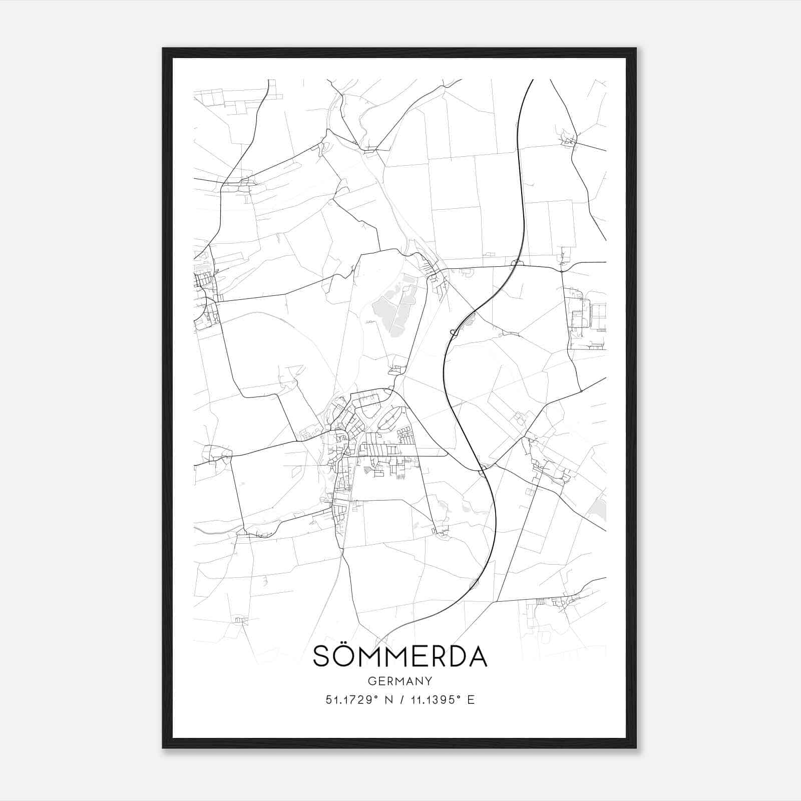 Sommerda Germany Map Poster, Modern Home Decor Wall Art Print