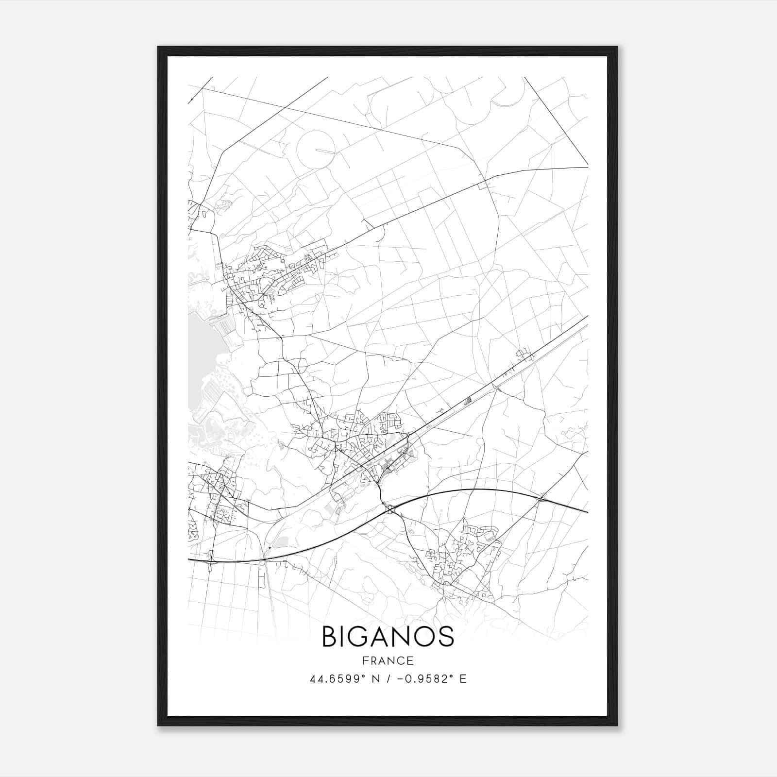 Biganos France Map Poster, Modern Home Decor Wall Art Print