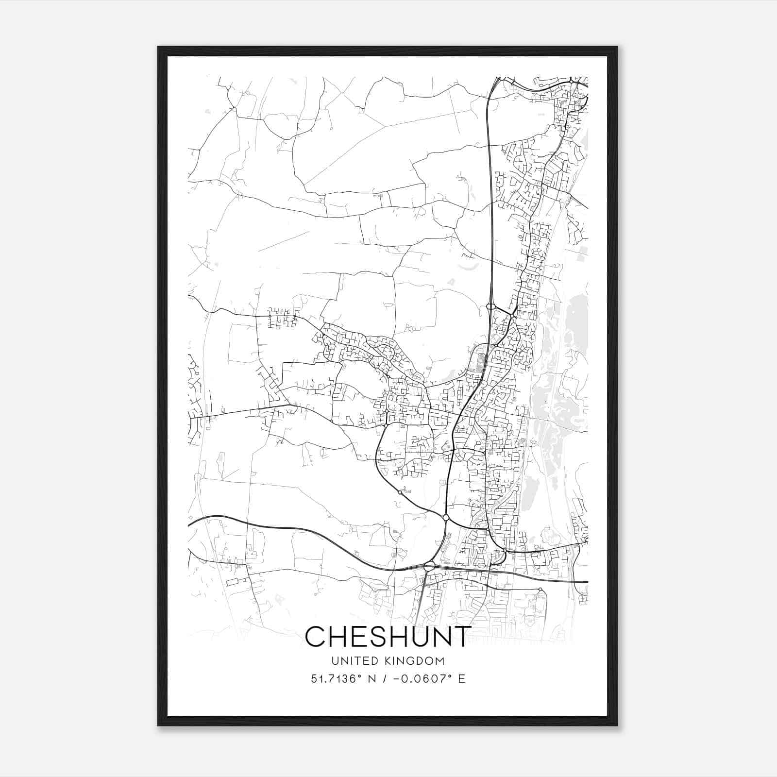 Cheshunt United Kingdom Map Poster, Modern Home Decor Wall Art Print