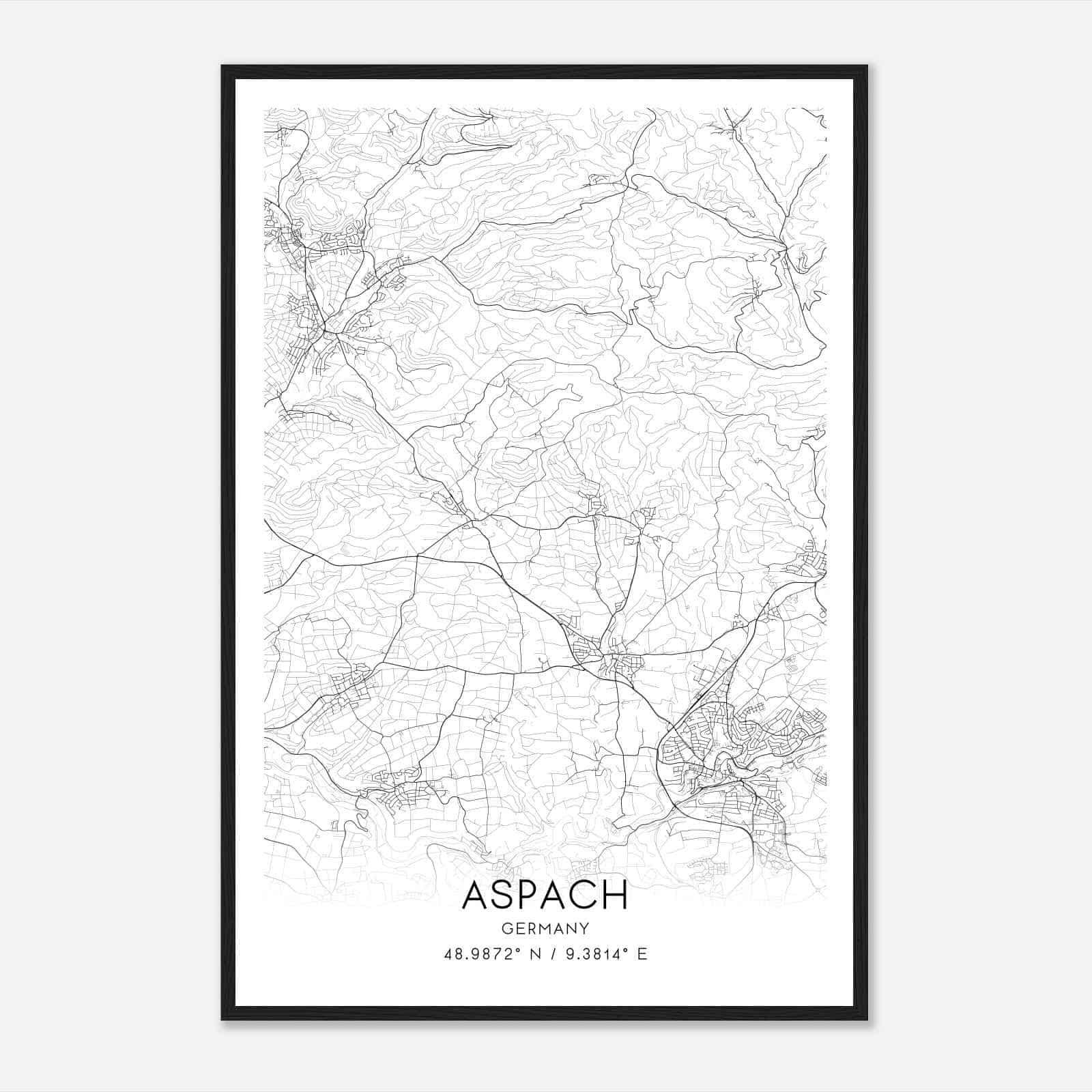 Aspach Germany Map Poster, Modern Home Decor Wall Art Print
