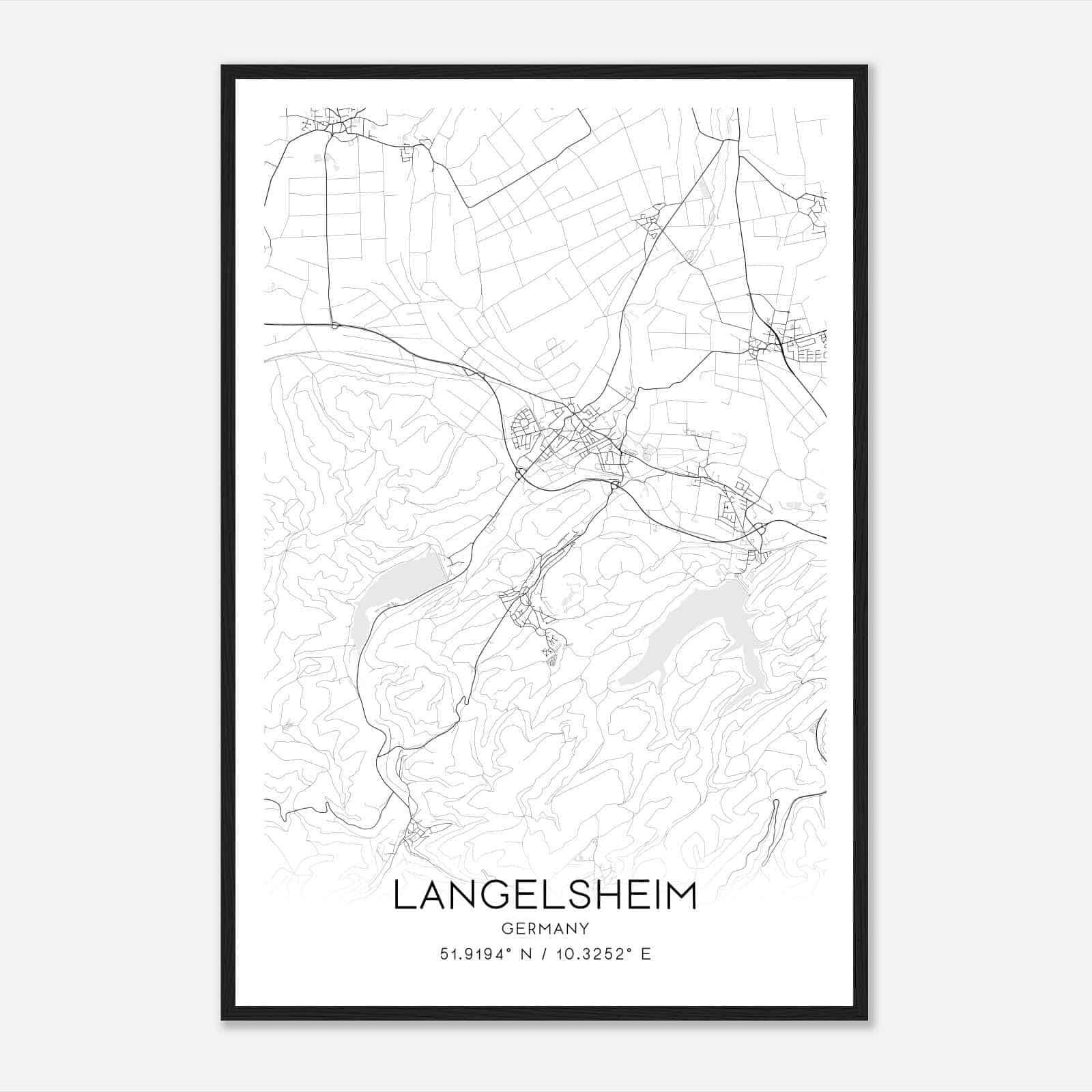Langelsheim Germany Map Poster, Modern Home Decor Wall Art Print