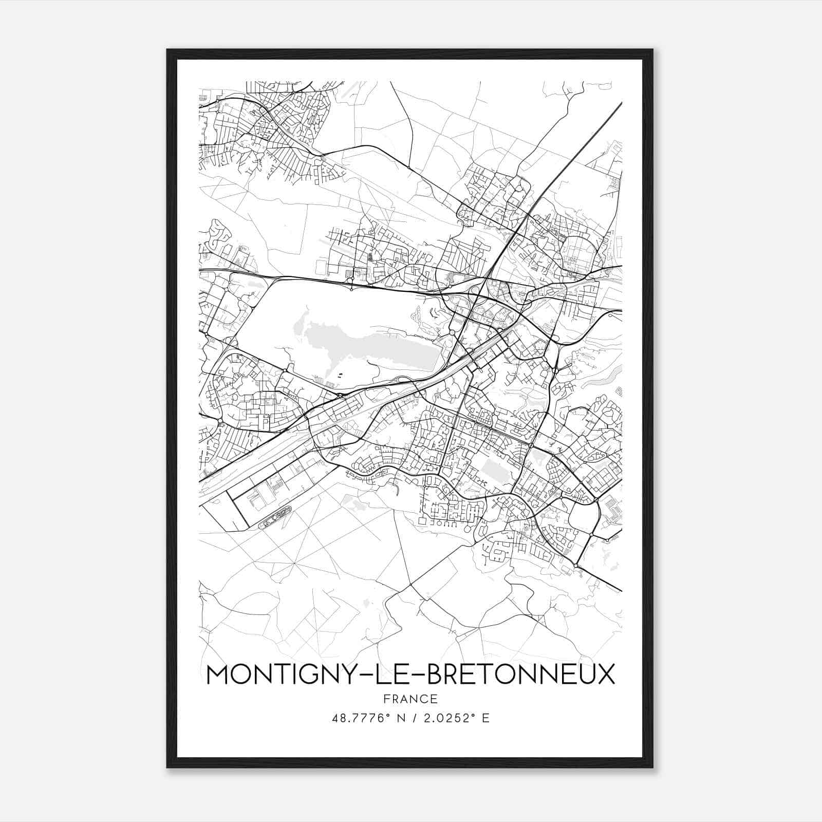 Montigny-le-Bretonneux France Map Poster, Modern Home Decor Wall Art Print