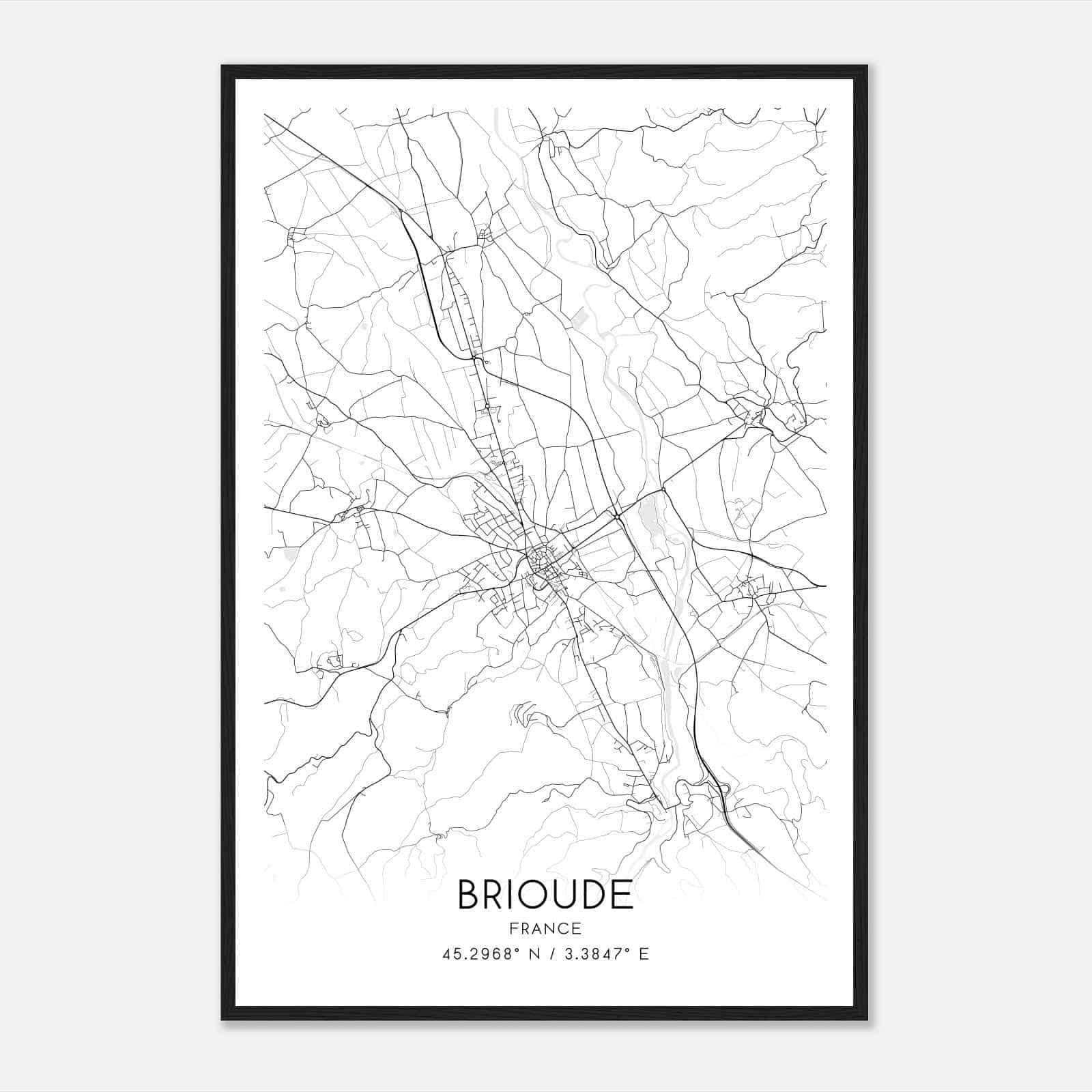 Brioude France Map Poster, Modern Home Decor Wall Art Print