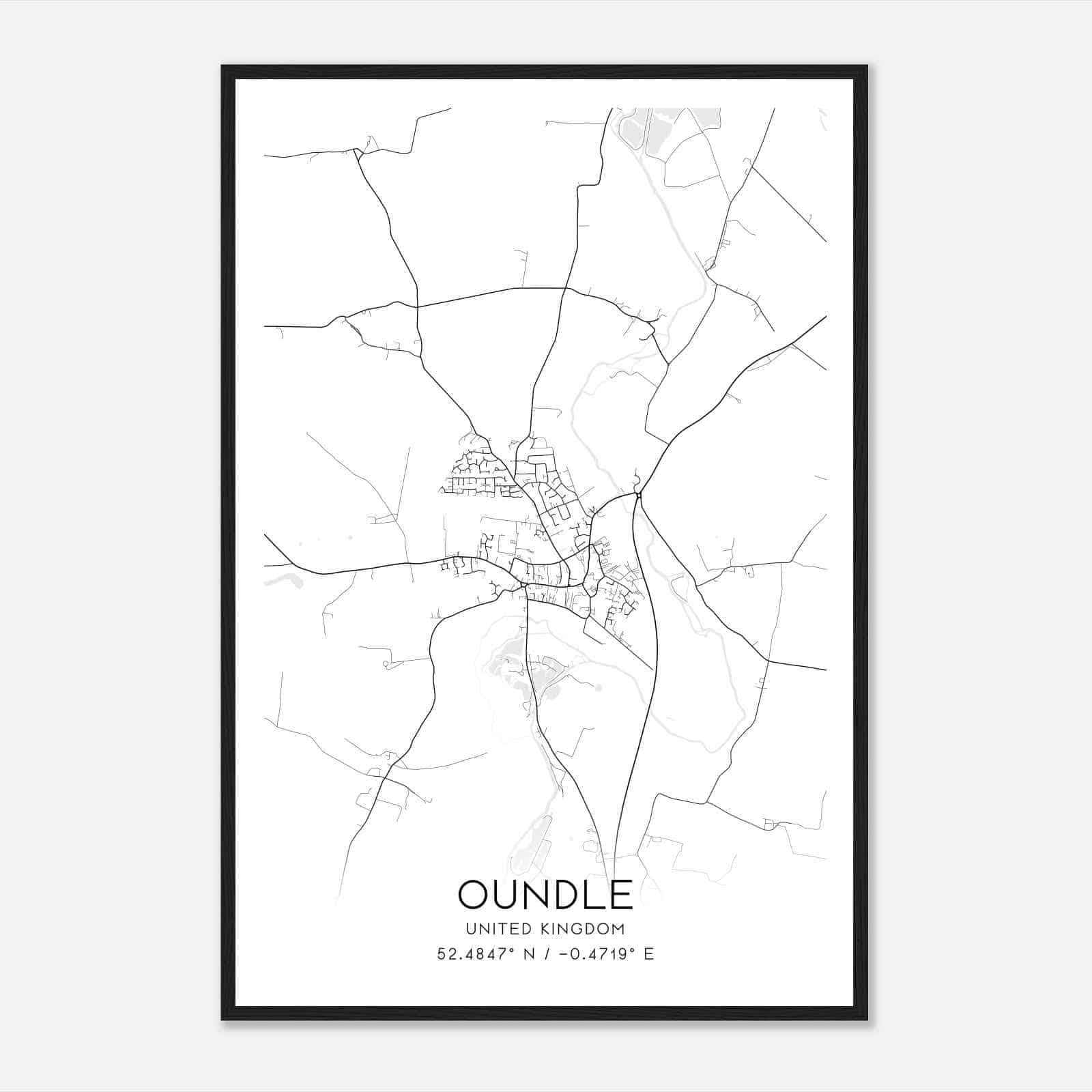 Oundle United Kingdom Map Poster, Modern Home Decor Wall Art Print