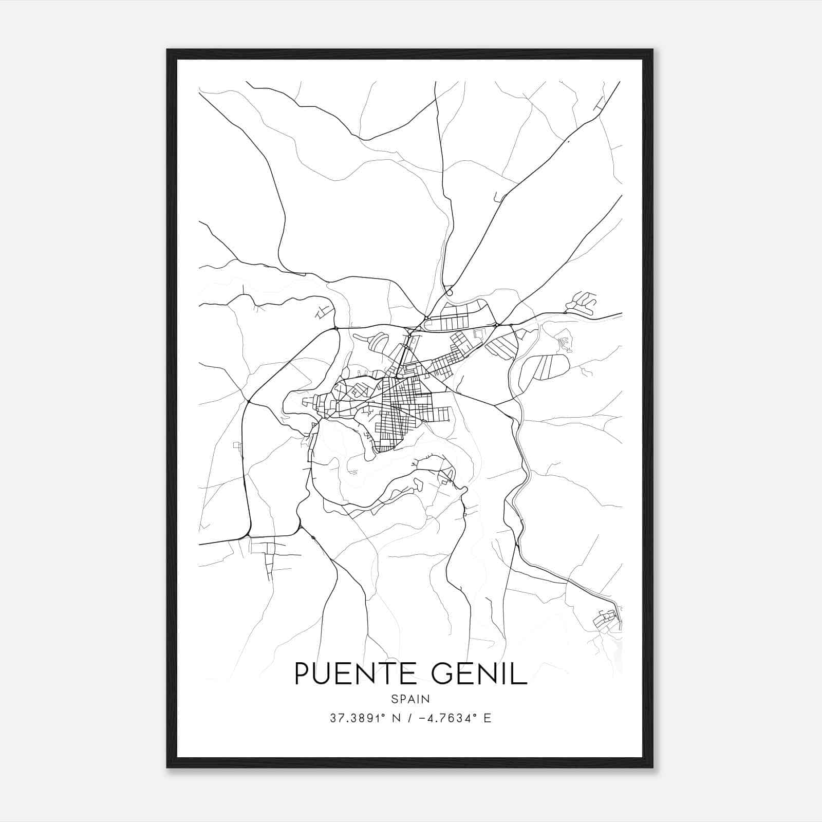 Puente-Genil Spain Map Poster, Modern Home Decor Wall Art Print