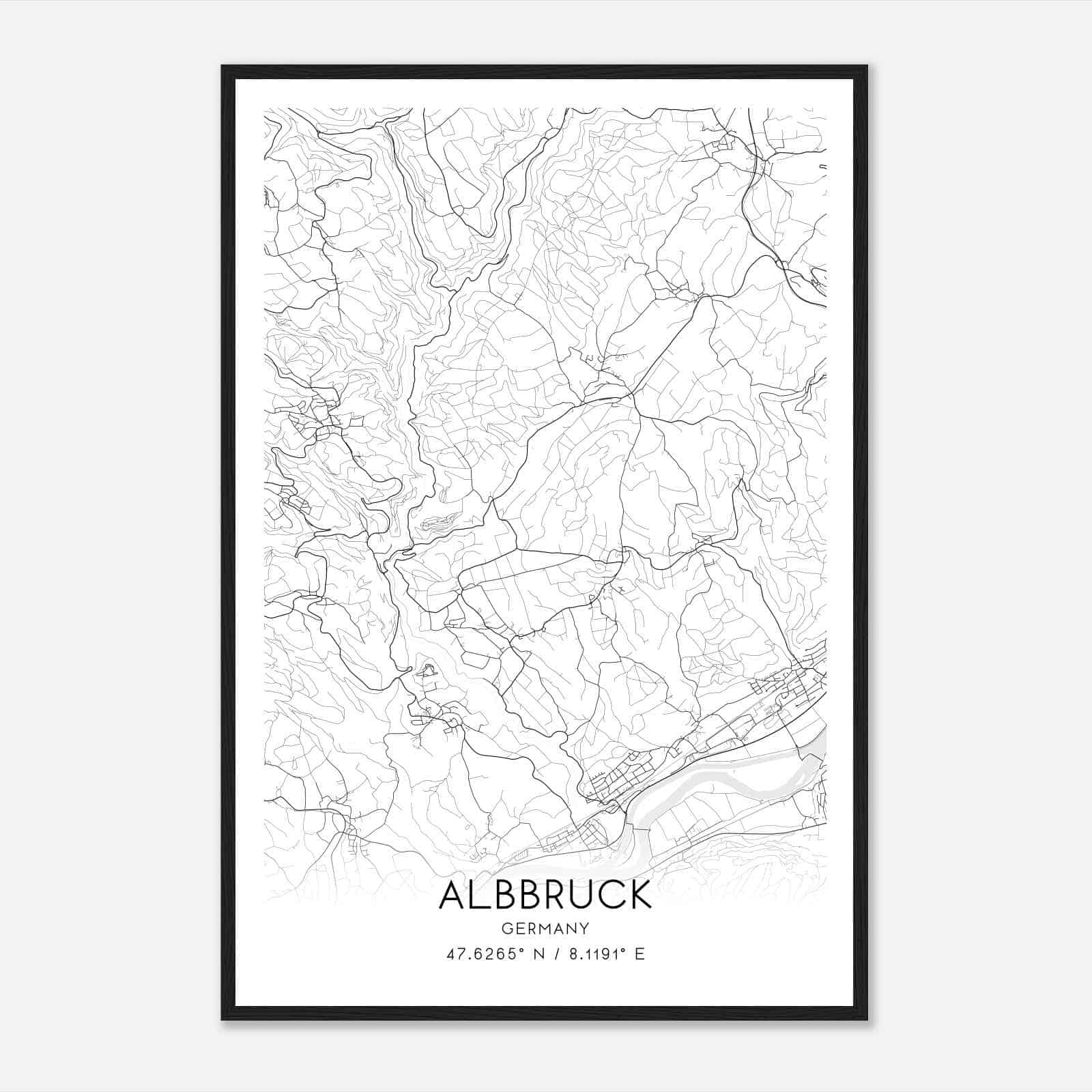 Albbruck Germany Map Poster, Modern Home Decor Wall Art Print