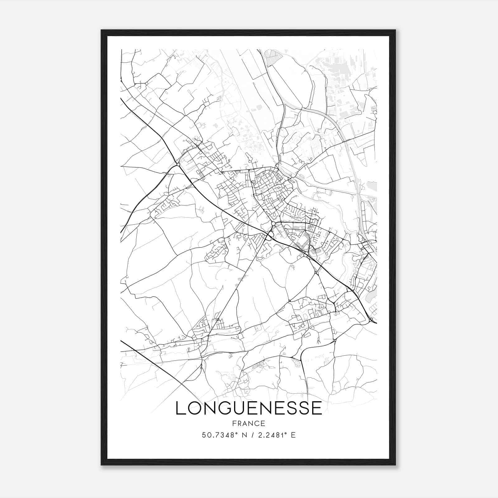 Longuenesse France Map Poster, Modern Home Decor Wall Art Print