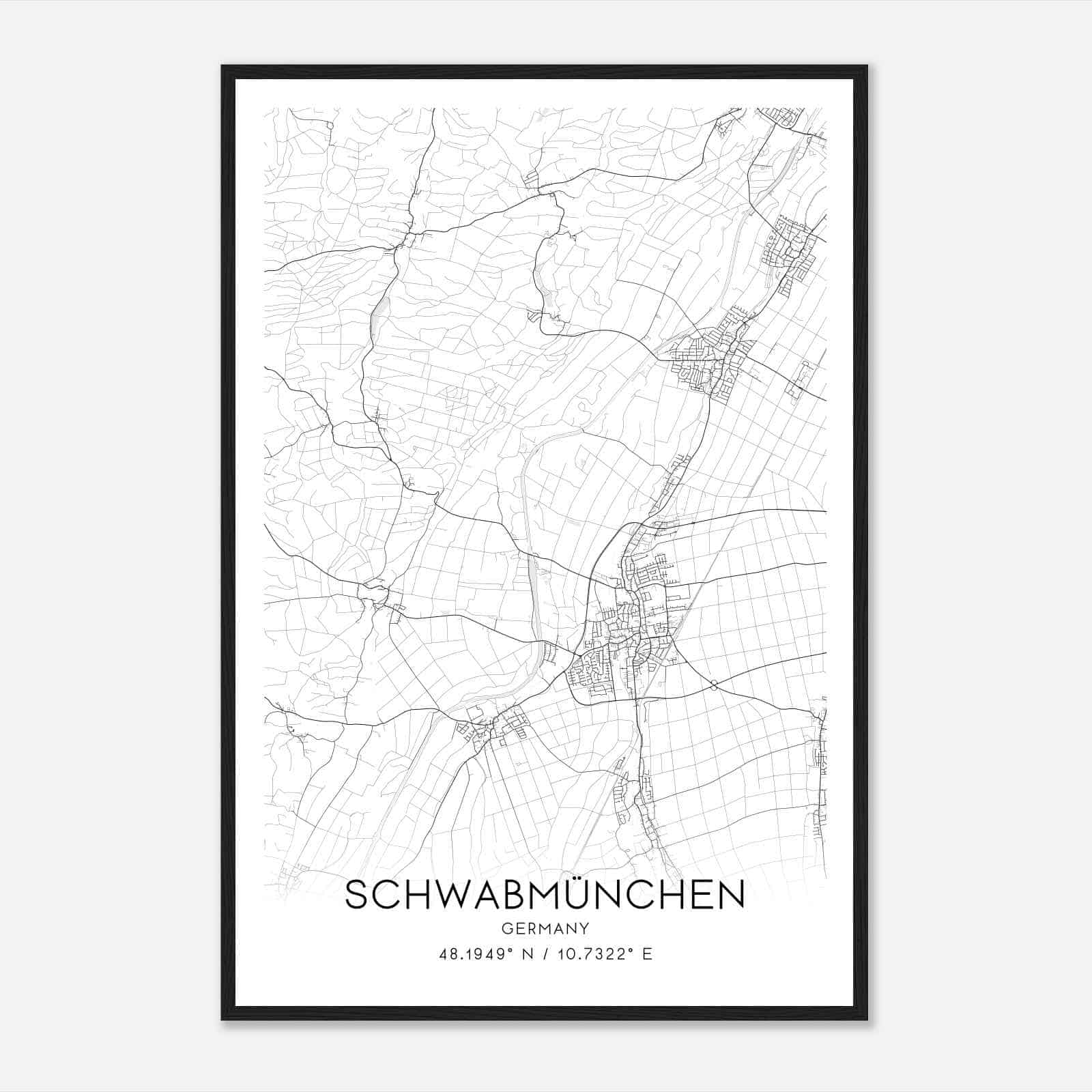 Schwabmunchen Germany Map Poster, Modern Home Decor Wall Art Print