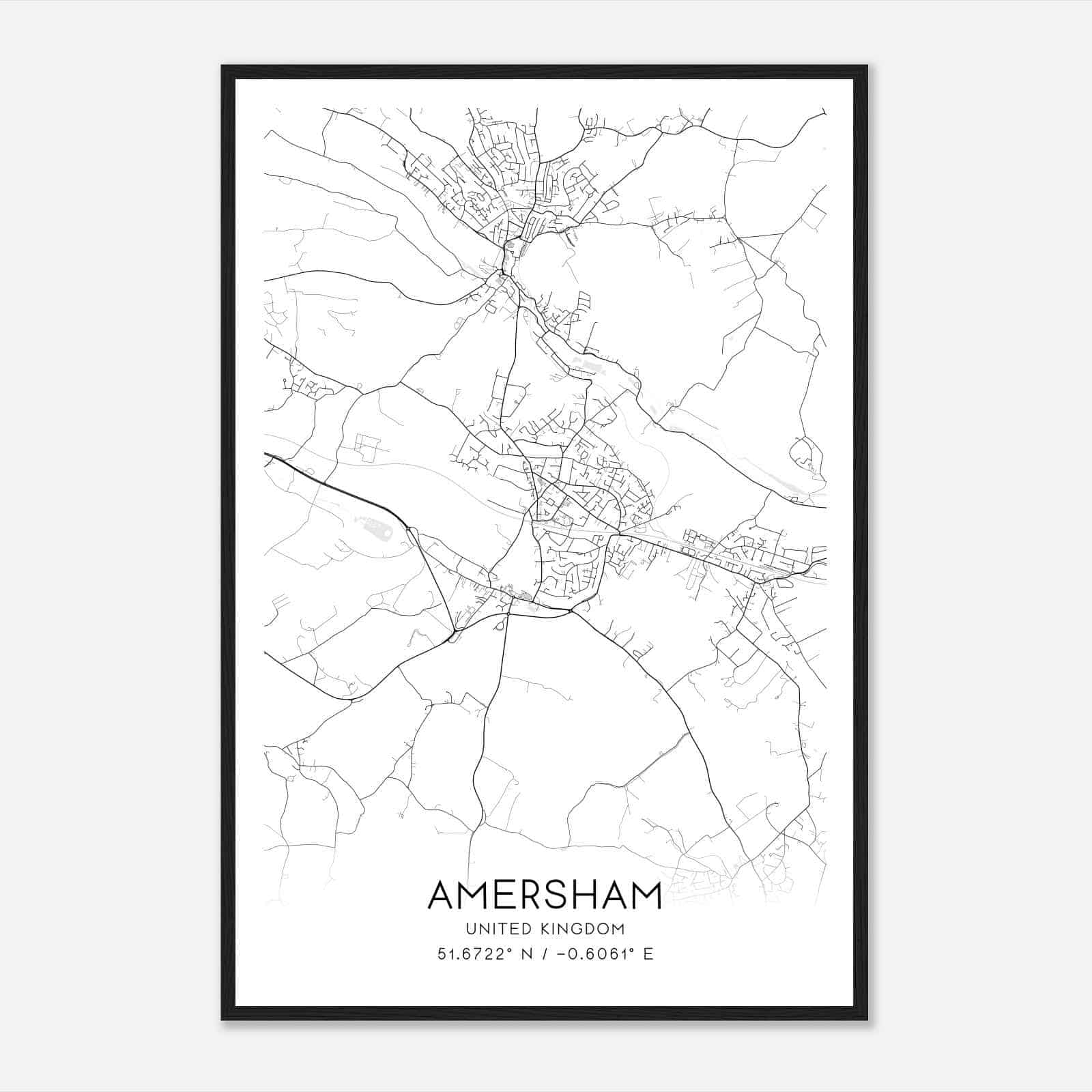Amersham United Kingdom Map Poster, Modern Home Decor Wall Art Print