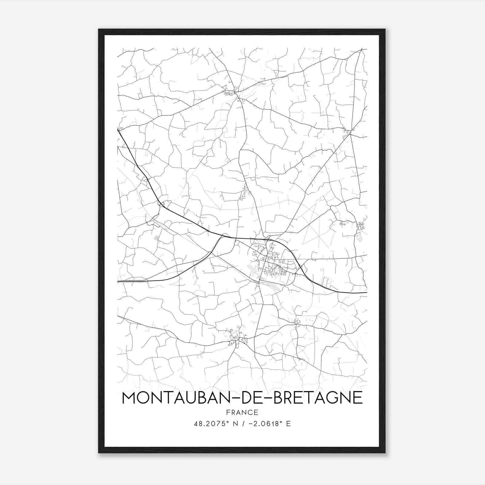 Montauban-de-Bretagne France Map Poster, Modern Home Decor Wall Art Print