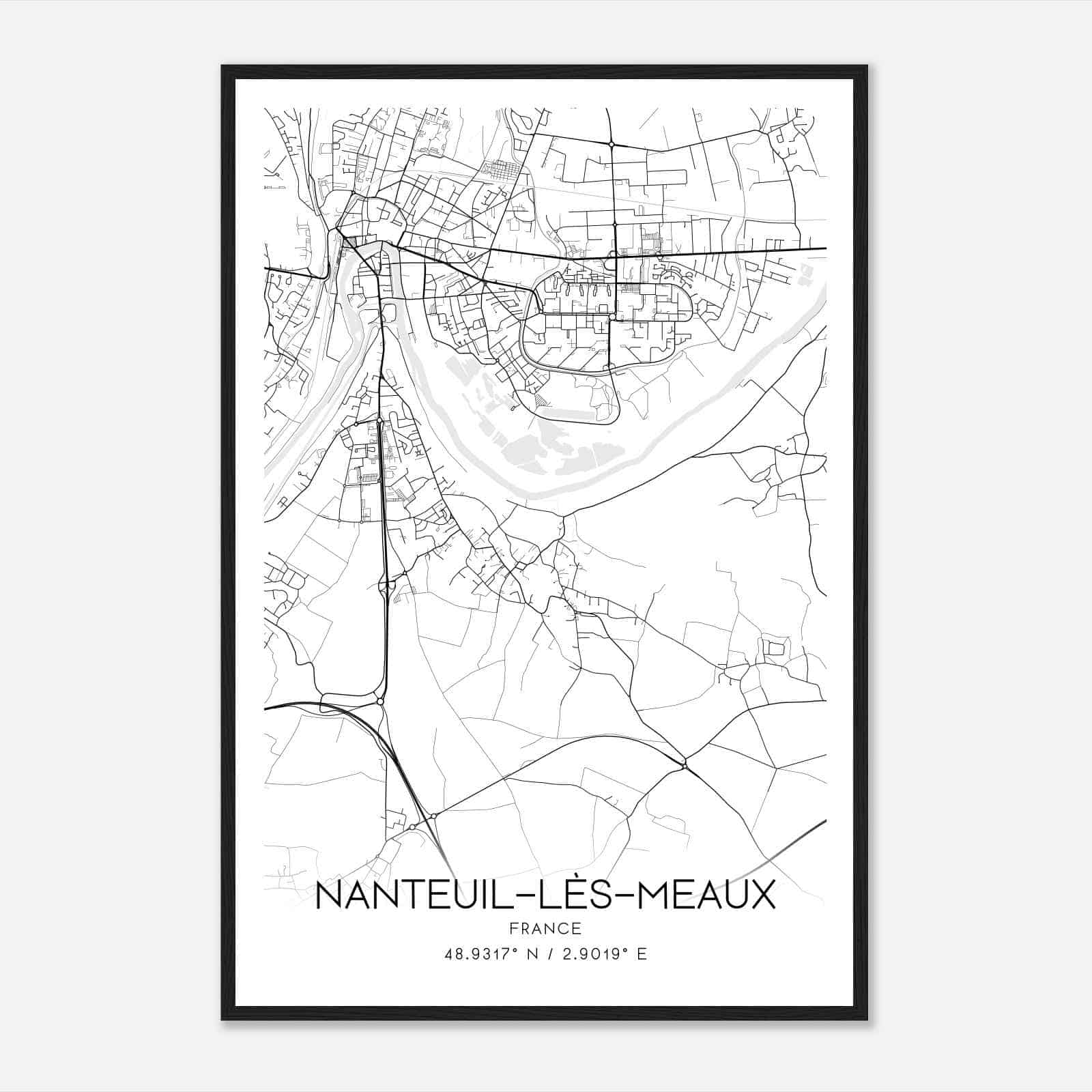 Nanteuil-les-Meaux France Map Poster, Modern Home Decor Wall Art Print