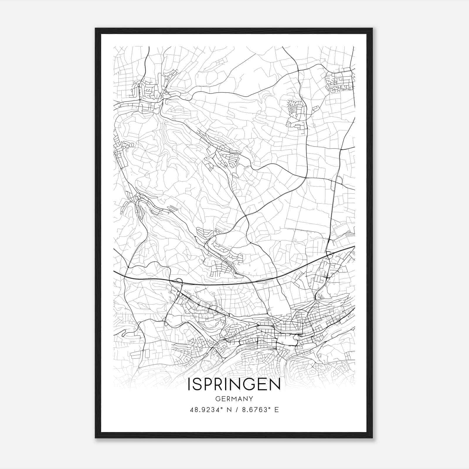 Ispringen Germany Map Poster, Modern Home Decor Wall Art Print