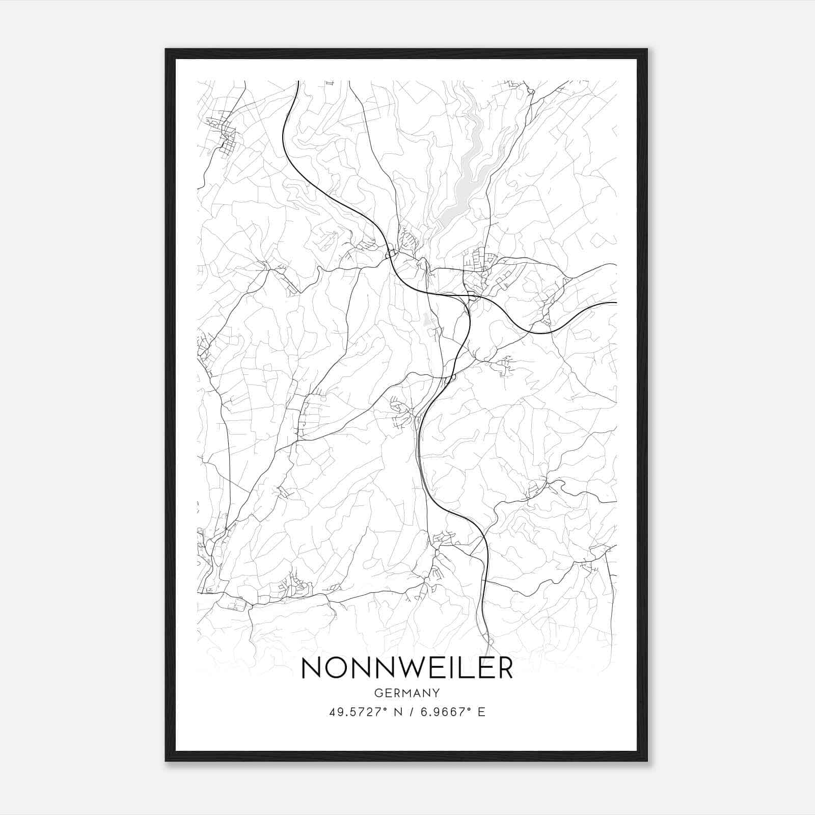 Nonnweiler Germany Map Poster, Modern Home Decor Wall Art Print