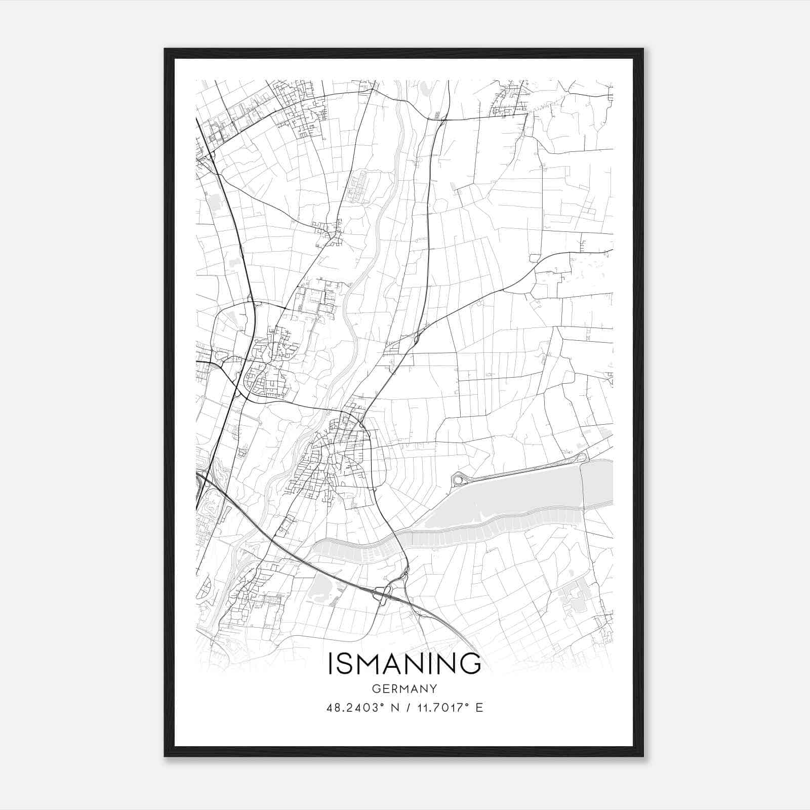 Ismaning Germany Map Poster, Modern Home Decor Wall Art Print