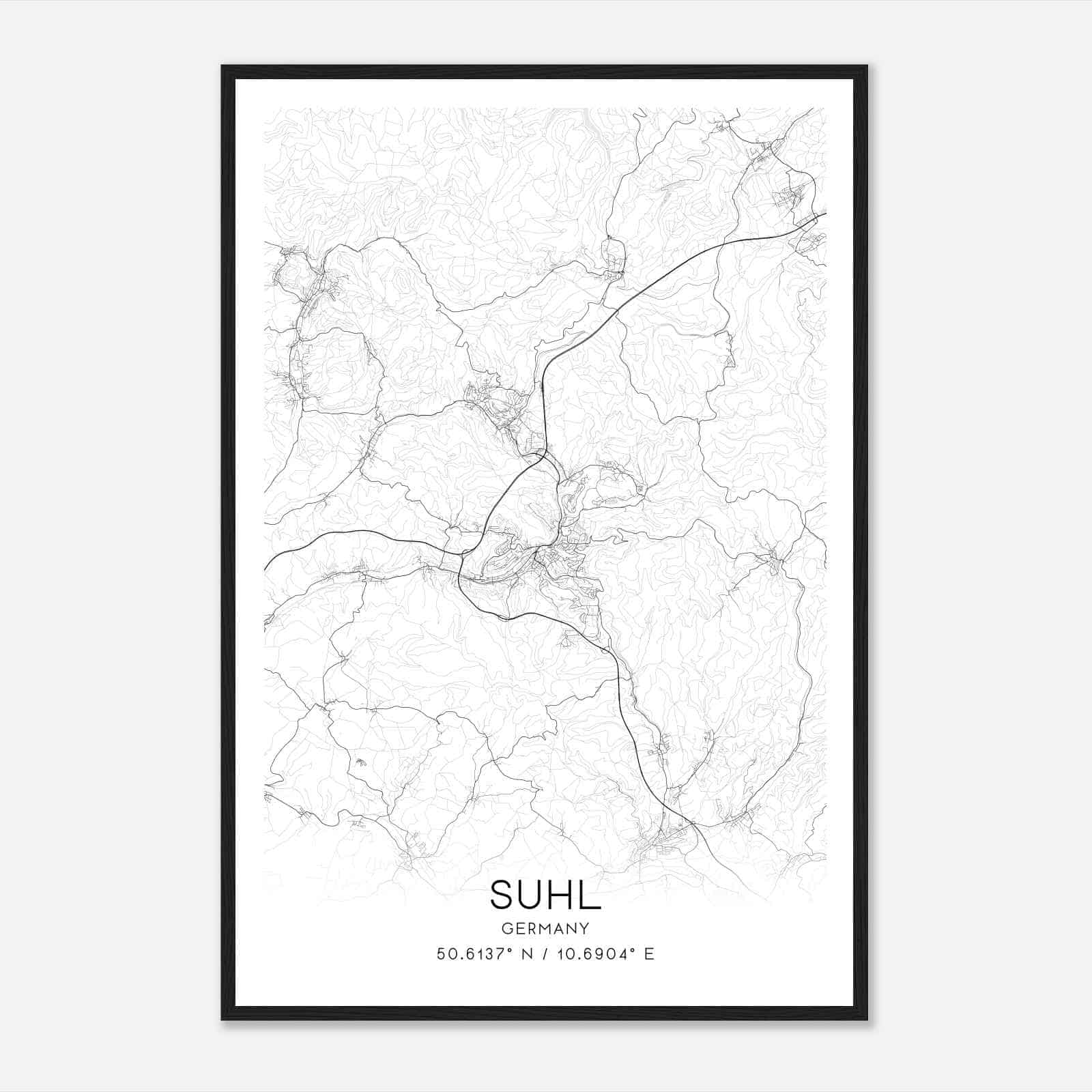 Suhl Germany Map Poster, Modern Home Decor Wall Art Print