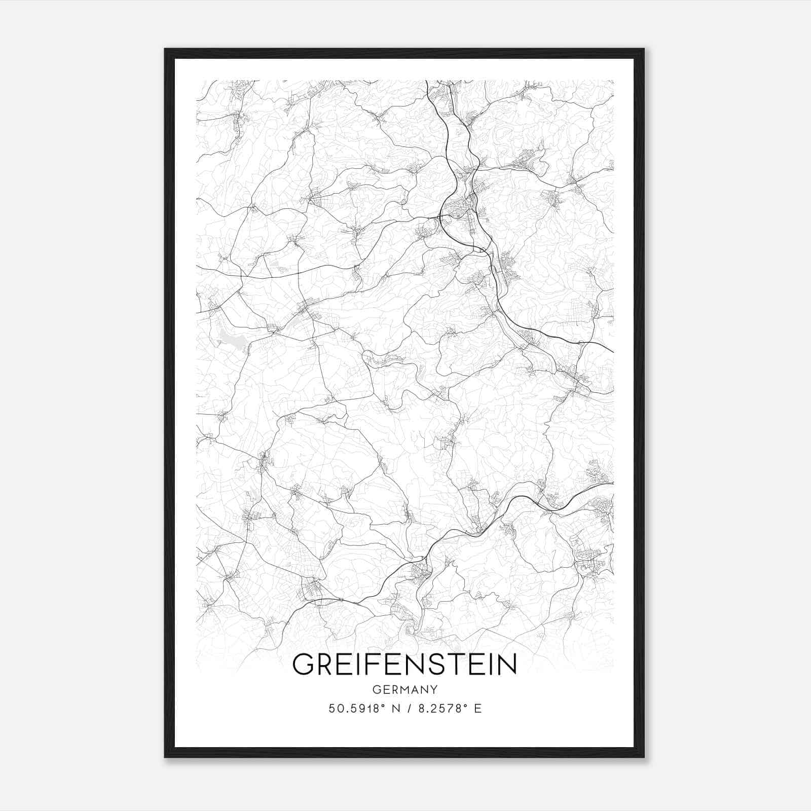 Greifenstein Germany Map Poster, Modern Home Decor Wall Art Print