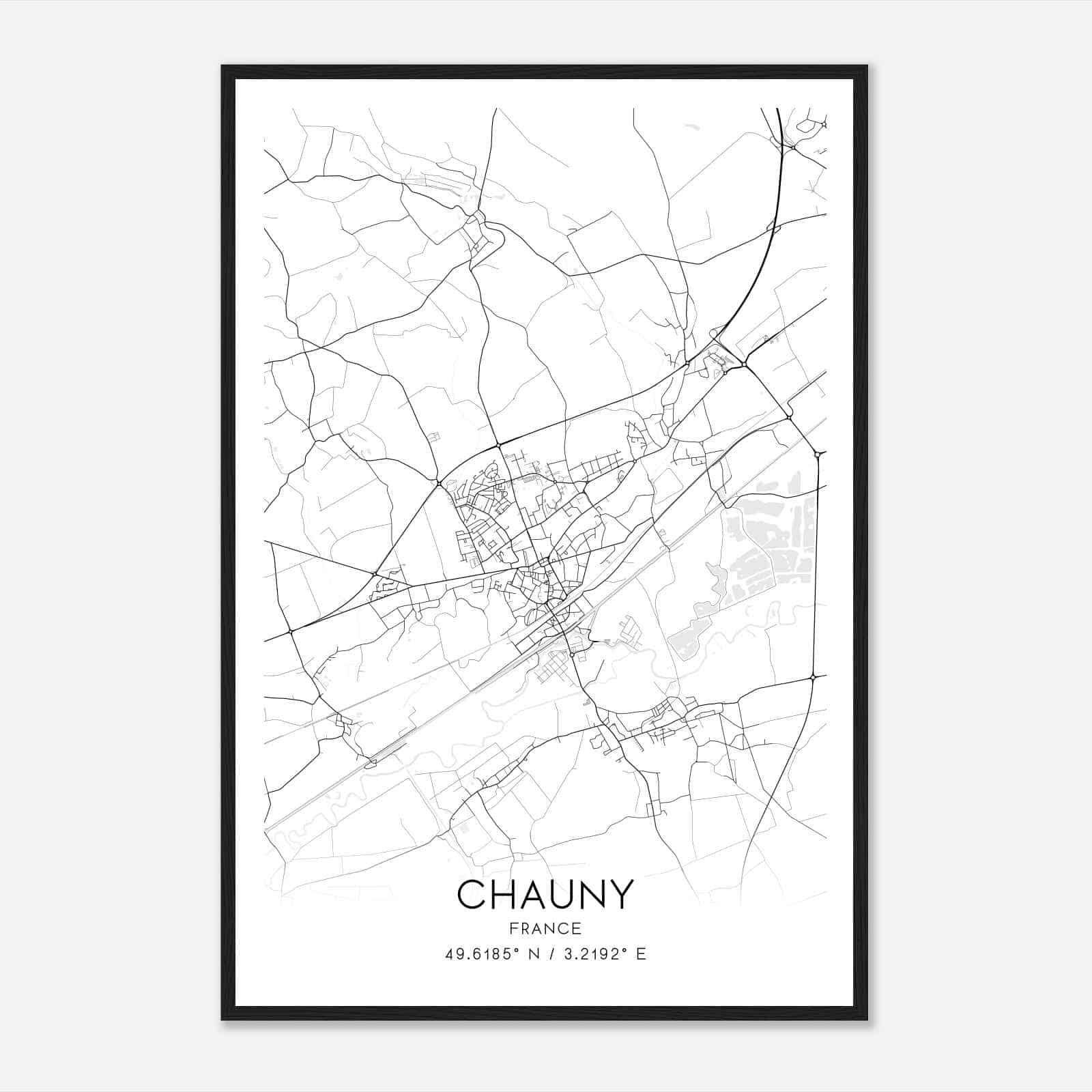 Chauny France Map Poster, Modern Home Decor Wall Art Print