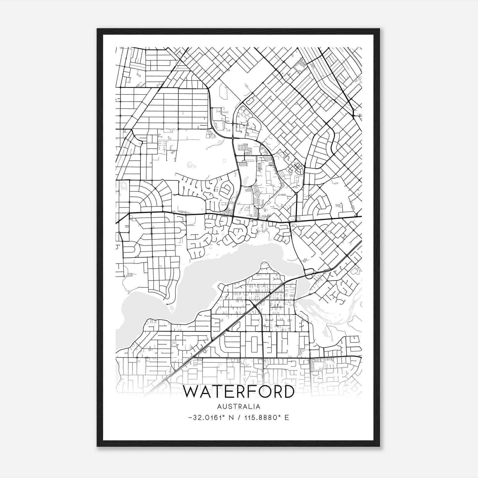 Waterford Australia Map Poster, Modern Home Decor Wall Art Print