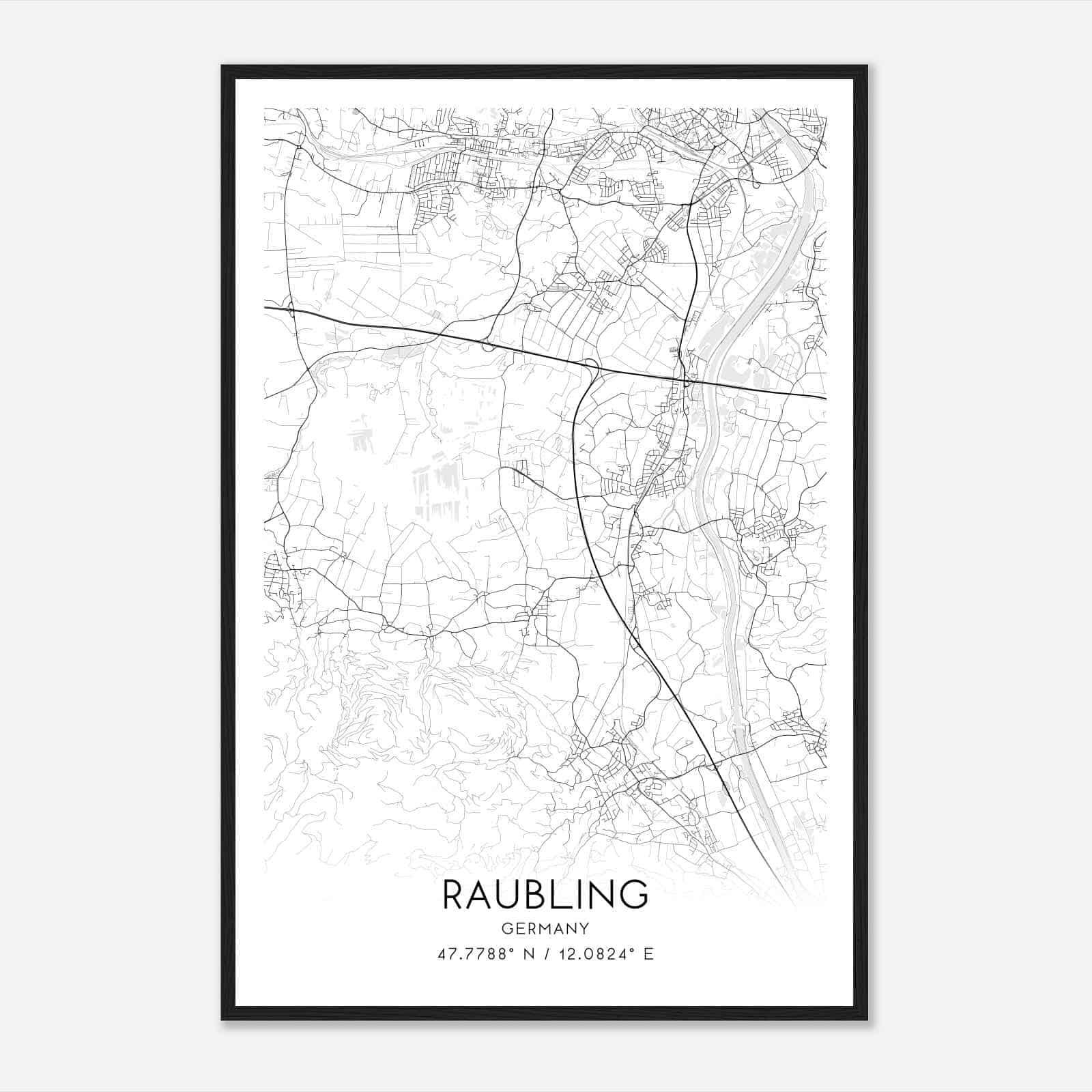 Raubling Germany Map Poster, Modern Home Decor Wall Art Print
