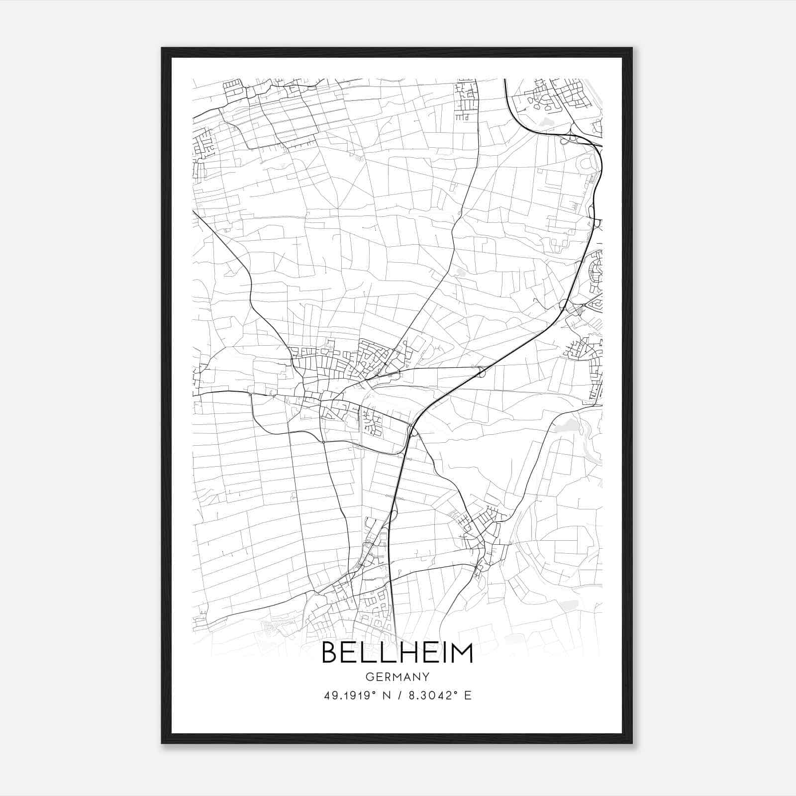 Bellheim Germany Map Poster, Modern Home Decor Wall Art Print