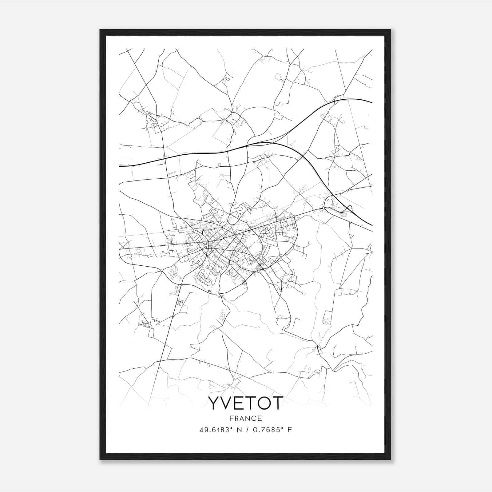 Yvetot France Map Poster, Modern Home Decor Wall Art Print
