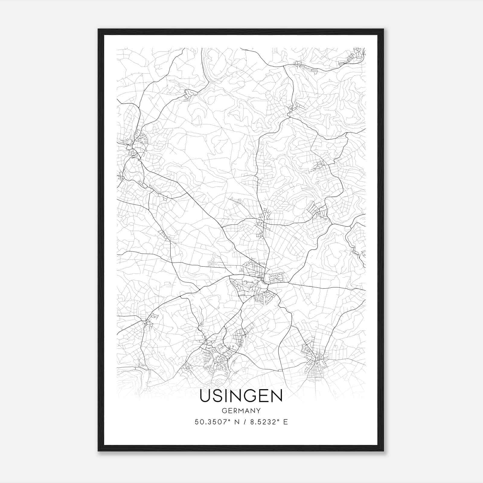 Usingen Germany Map Poster, Modern Home Decor Wall Art Print