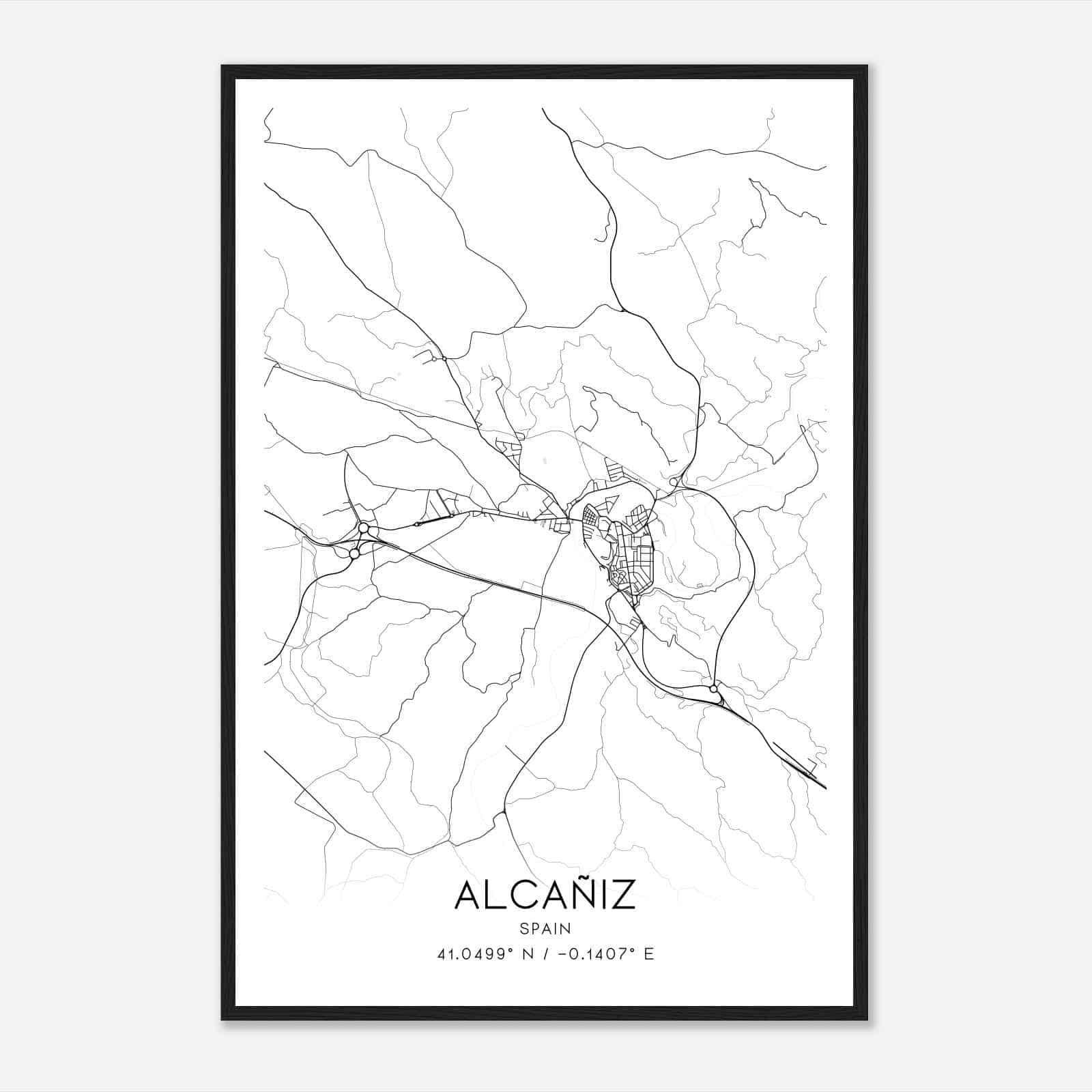 Alcaniz Spain Map Poster, Modern Home Decor Wall Art Print
