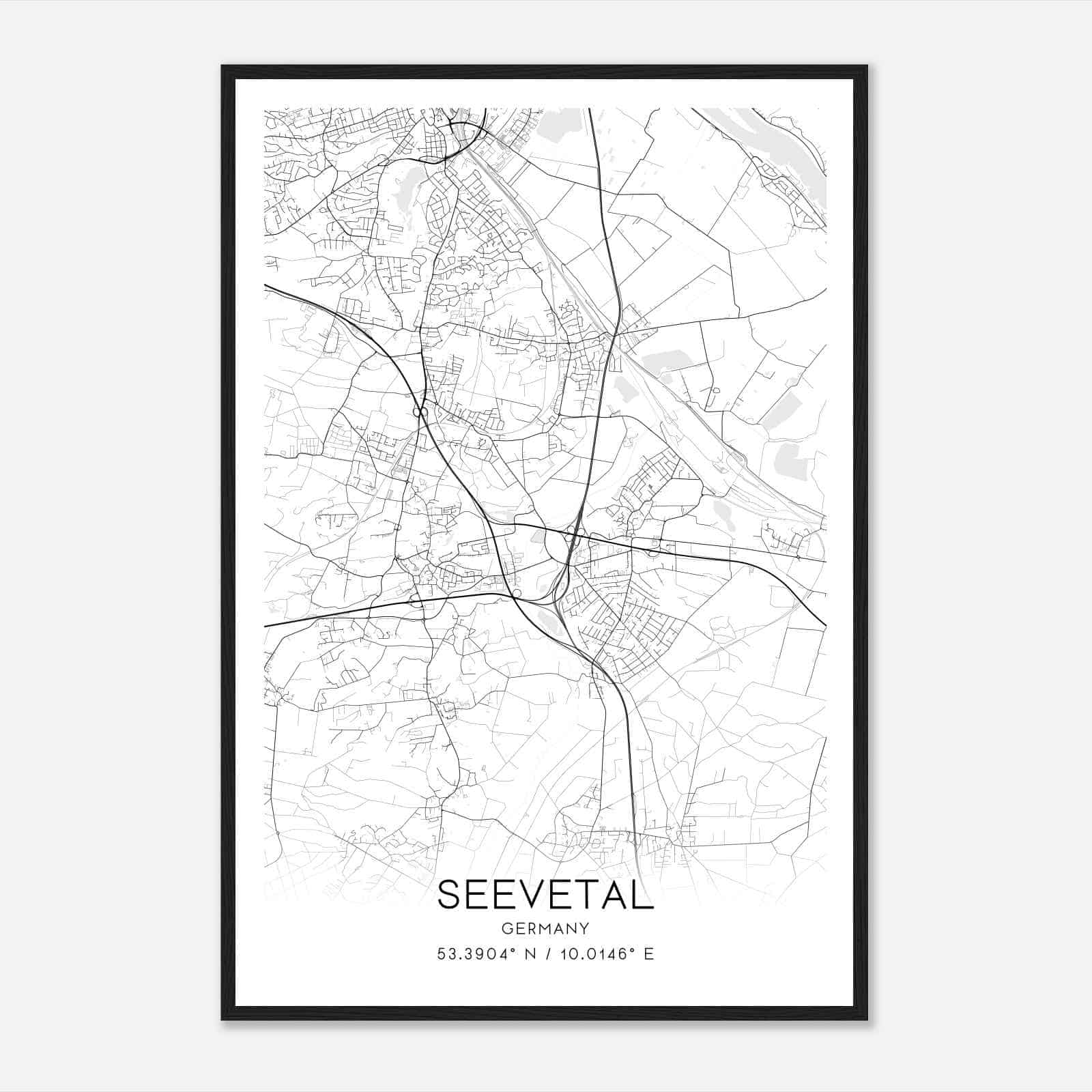 Seevetal Germany Map Poster, Modern Home Decor Wall Art Print
