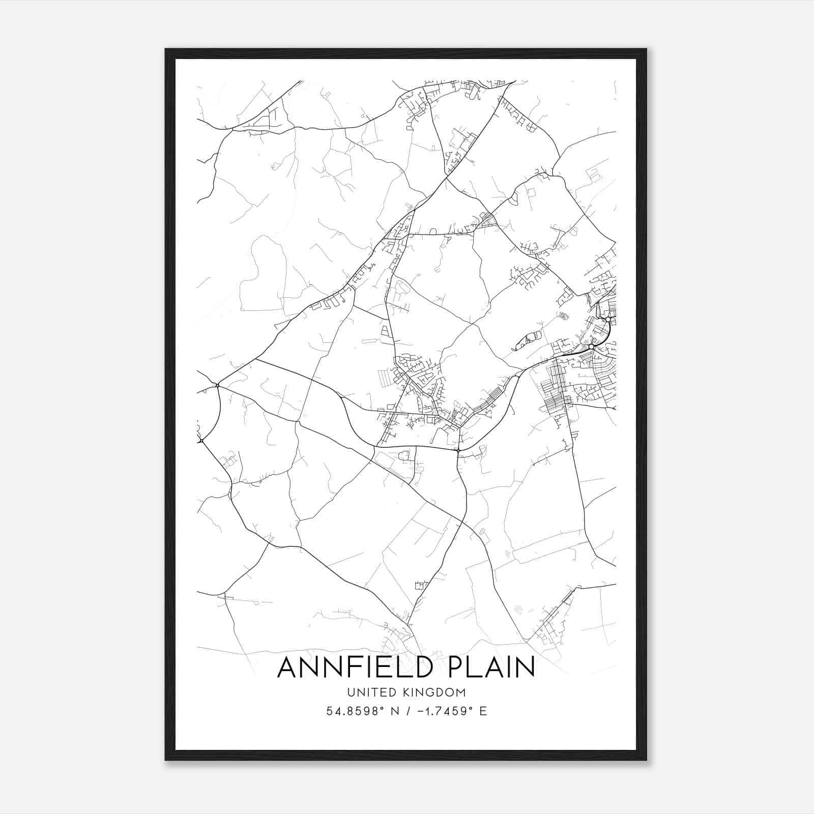 Annfield Plain United Kingdom Map Poster, Modern Home Decor Wall Art Print