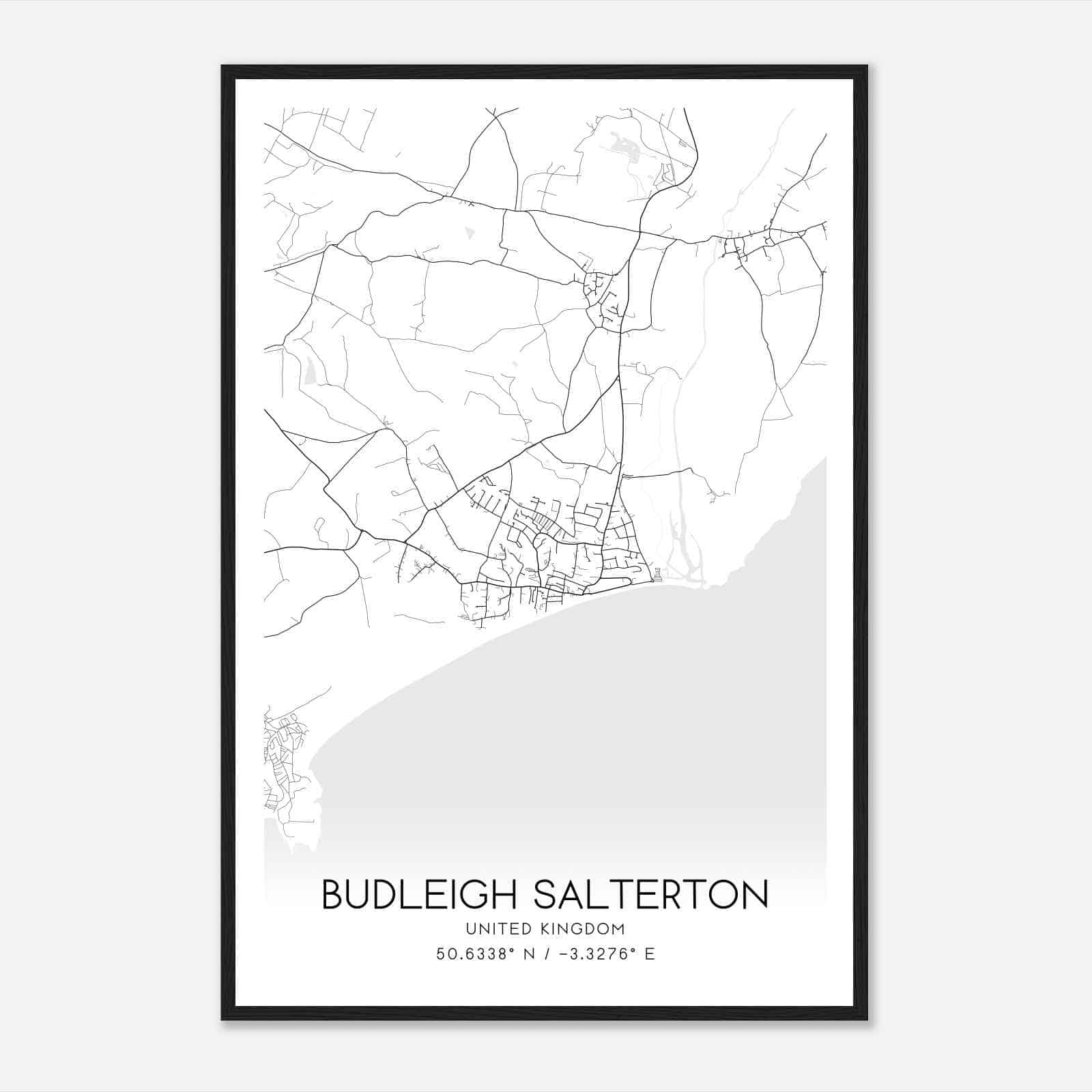 Budleigh Salterton United Kingdom Map Poster, Modern Home Decor Wall Art Print