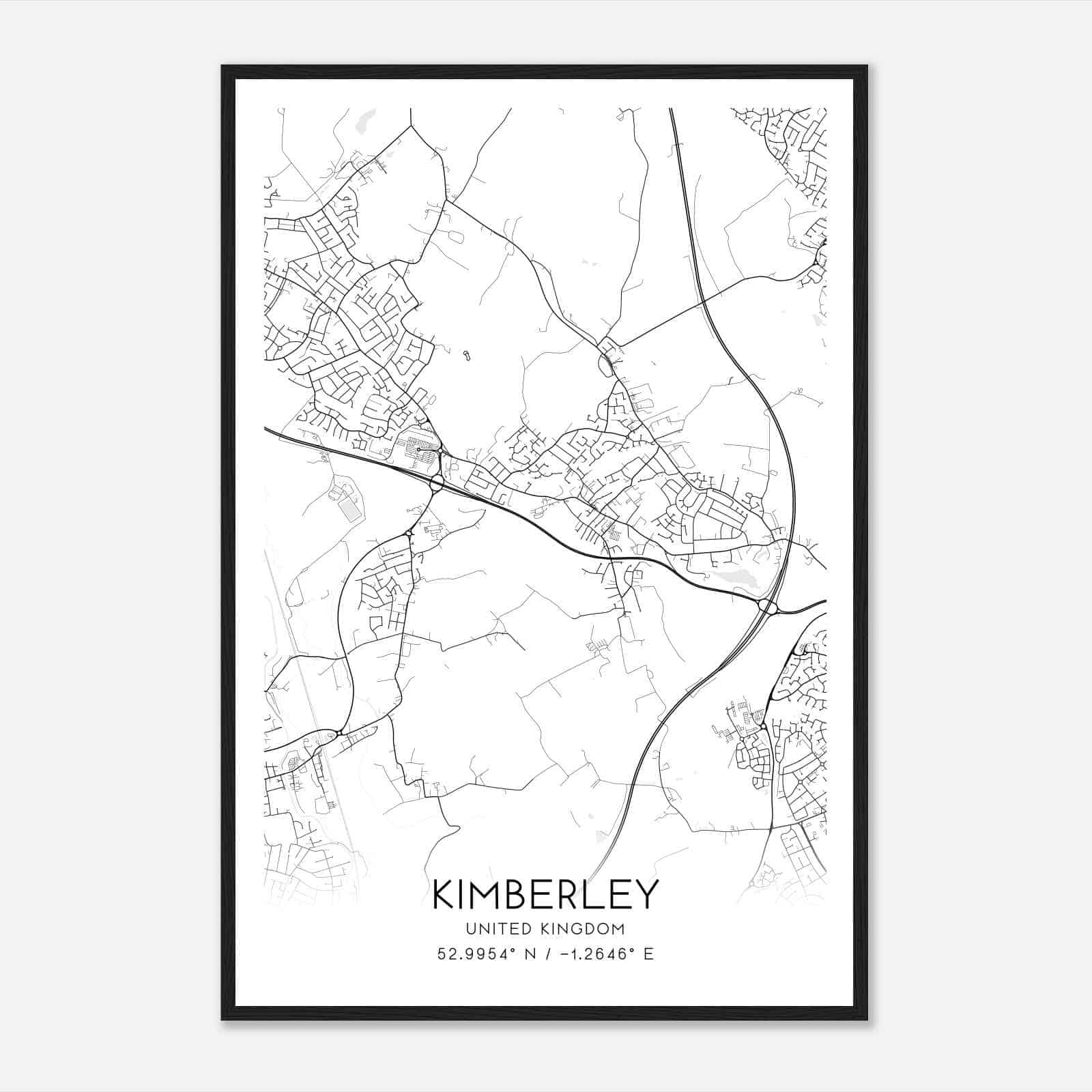Kimberley United Kingdom Map Poster, Modern Home Decor Wall Art Print