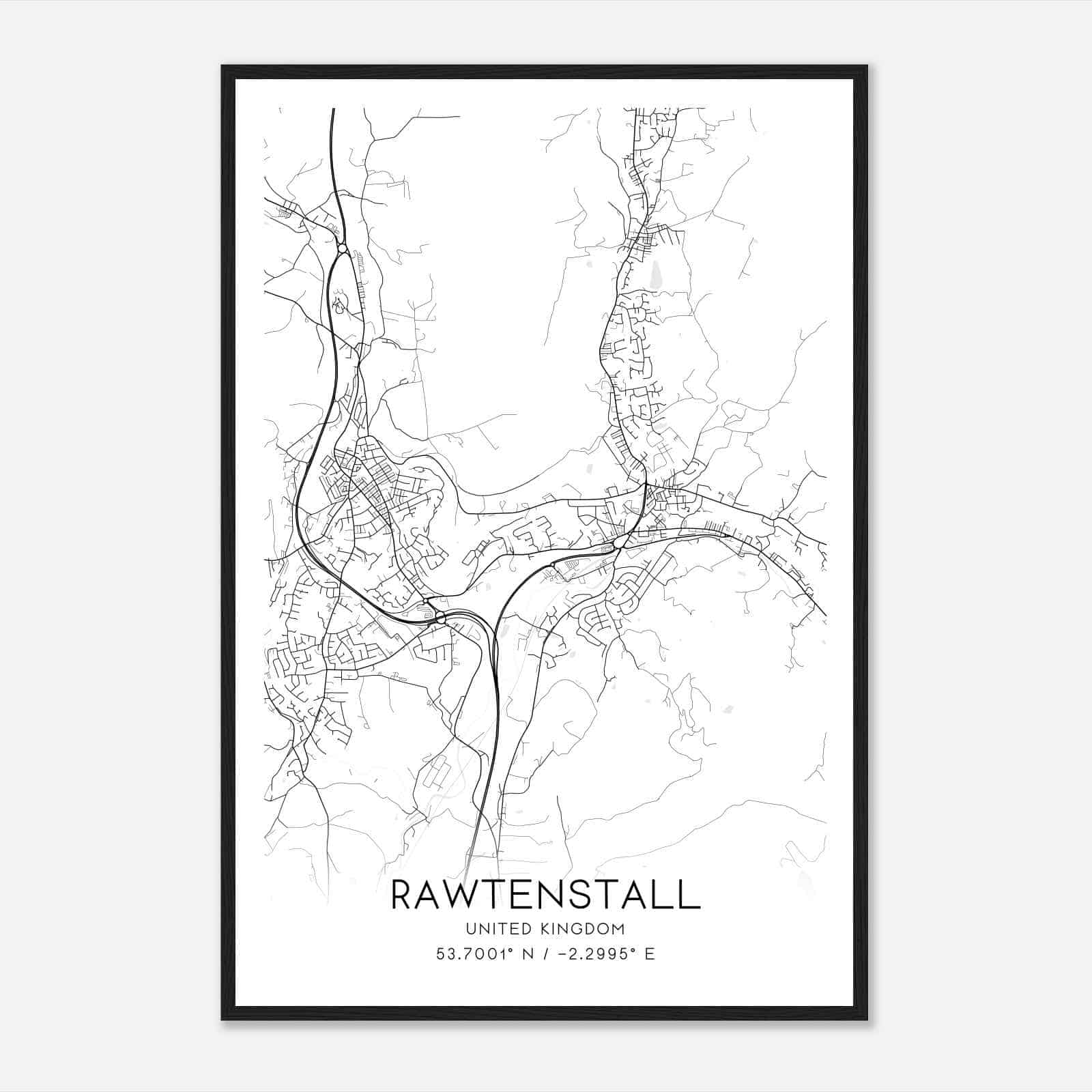 Rawtenstall United Kingdom Map Poster, Modern Home Decor Wall Art Print