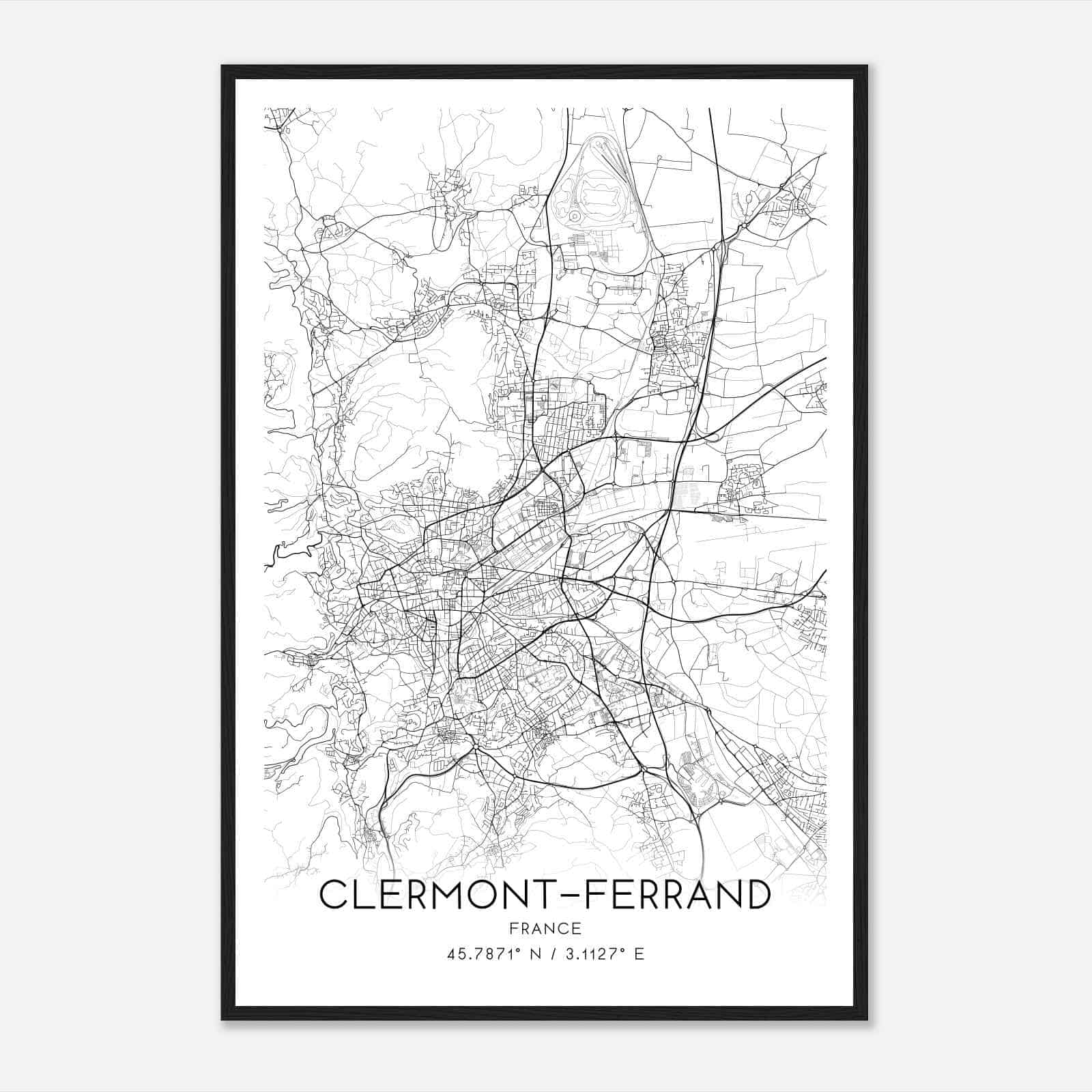 Clermont-Ferrand France Map Poster, Modern Home Decor Wall Art Print