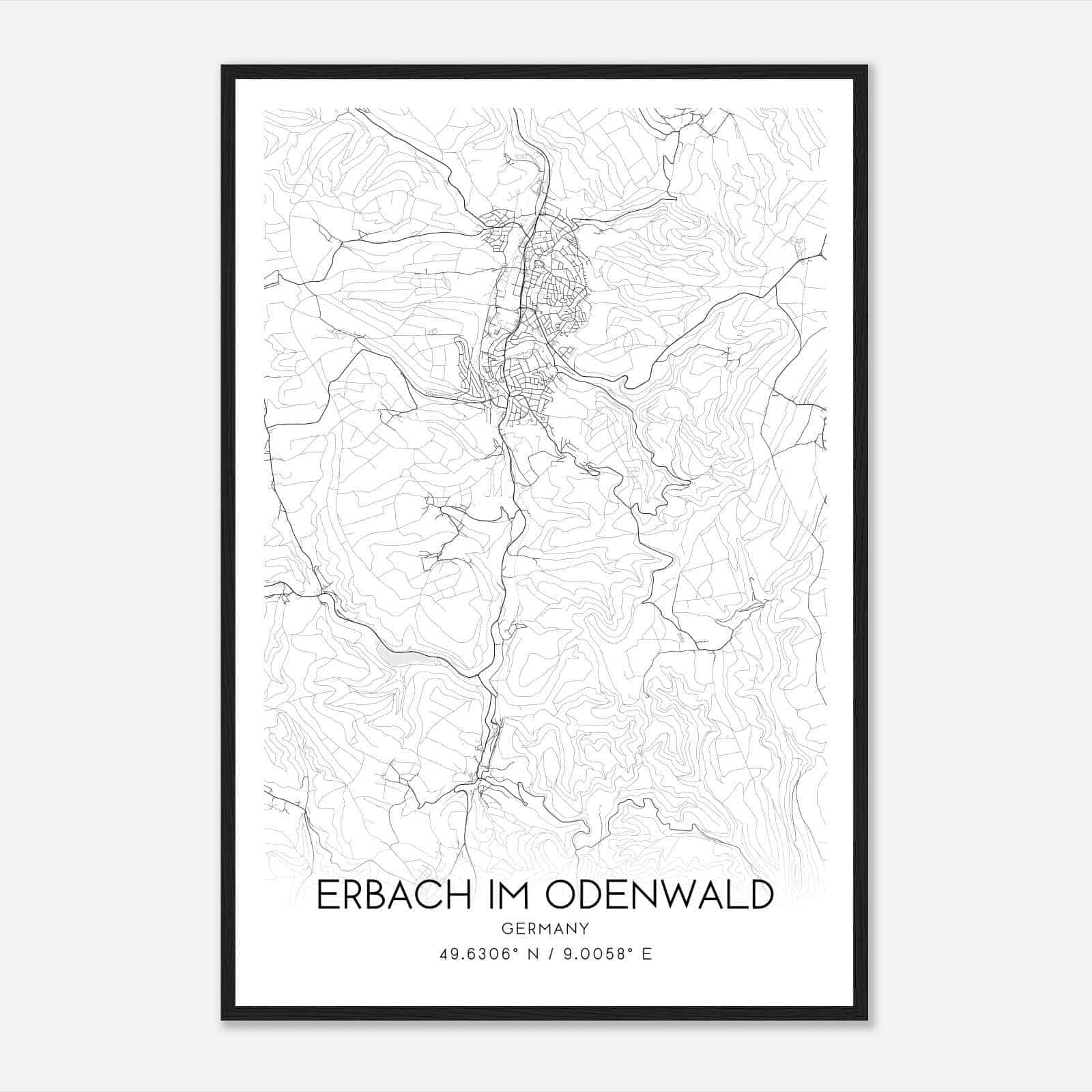 Erbach Germany Map Poster, Modern Home Decor Wall Art Print