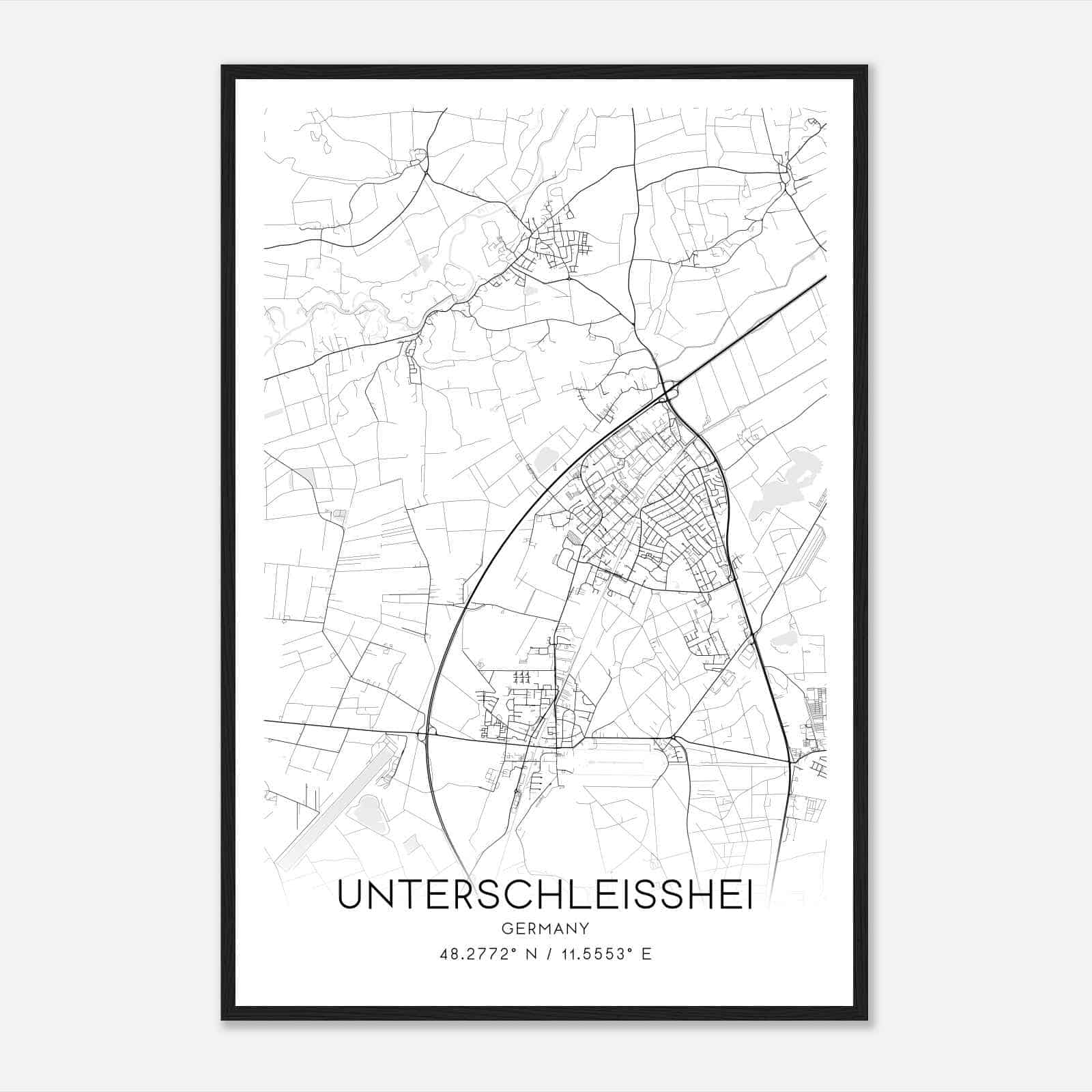 Unterschleissheim Germany Map Poster, Modern Home Decor Wall Art Print