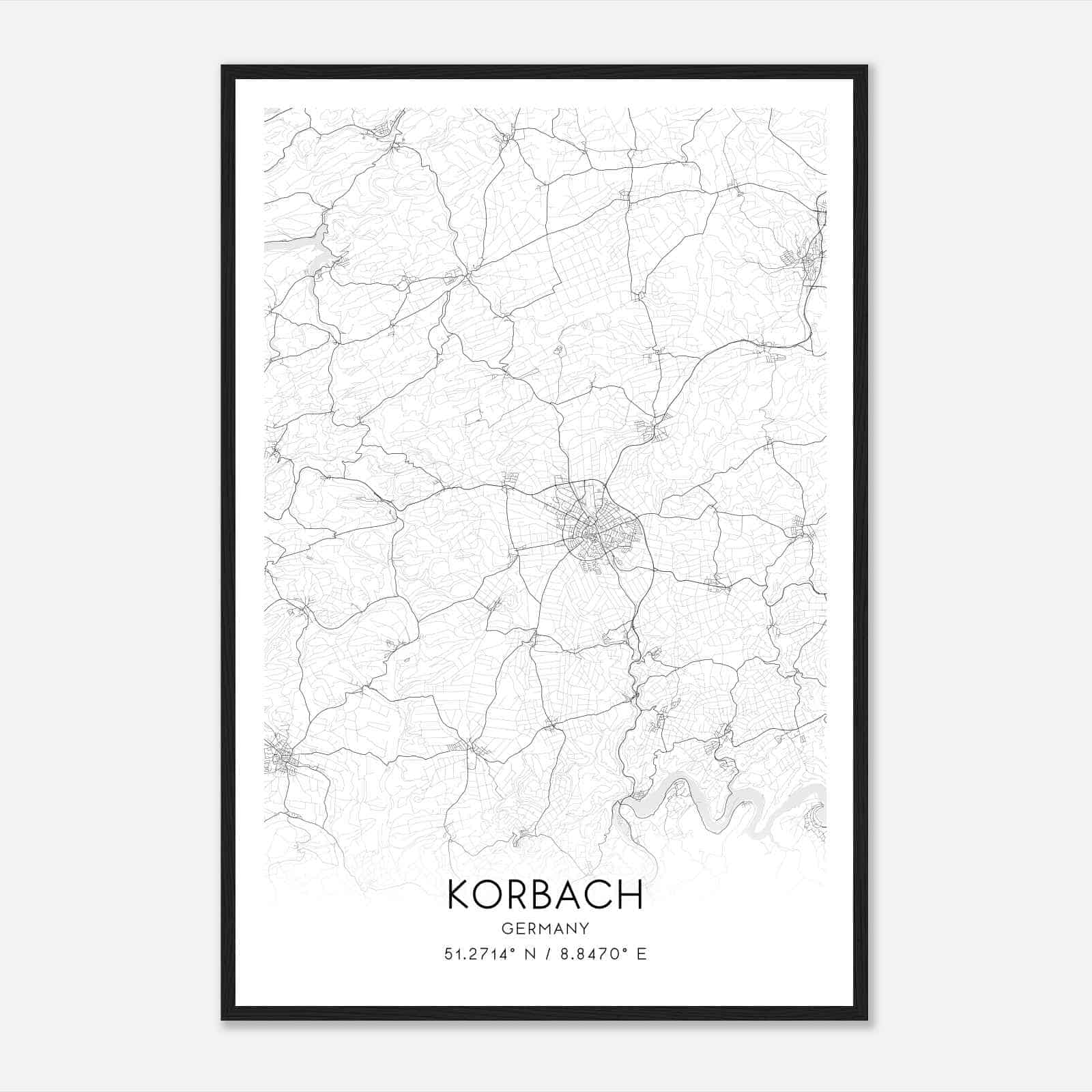 Korbach Germany Map Poster, Modern Home Decor Wall Art Print