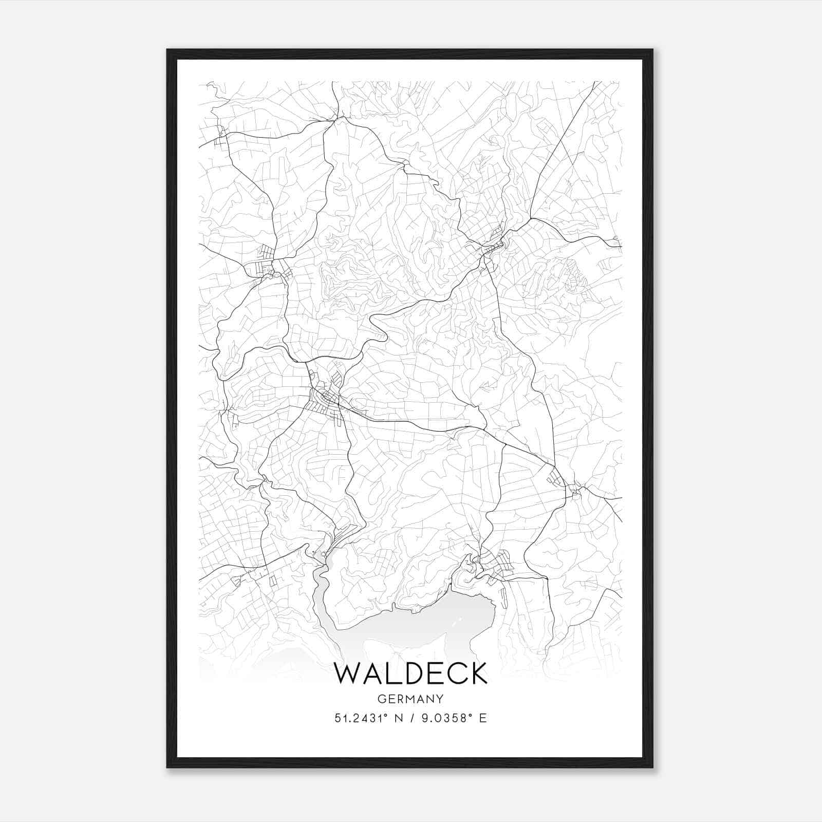 Waldeck Germany Map Poster, Modern Home Decor Wall Art Print
