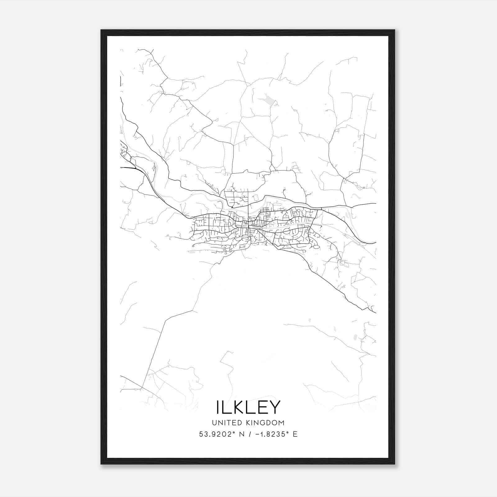 Ilkley United Kingdom Map Poster, Modern Home Decor Wall Art Print