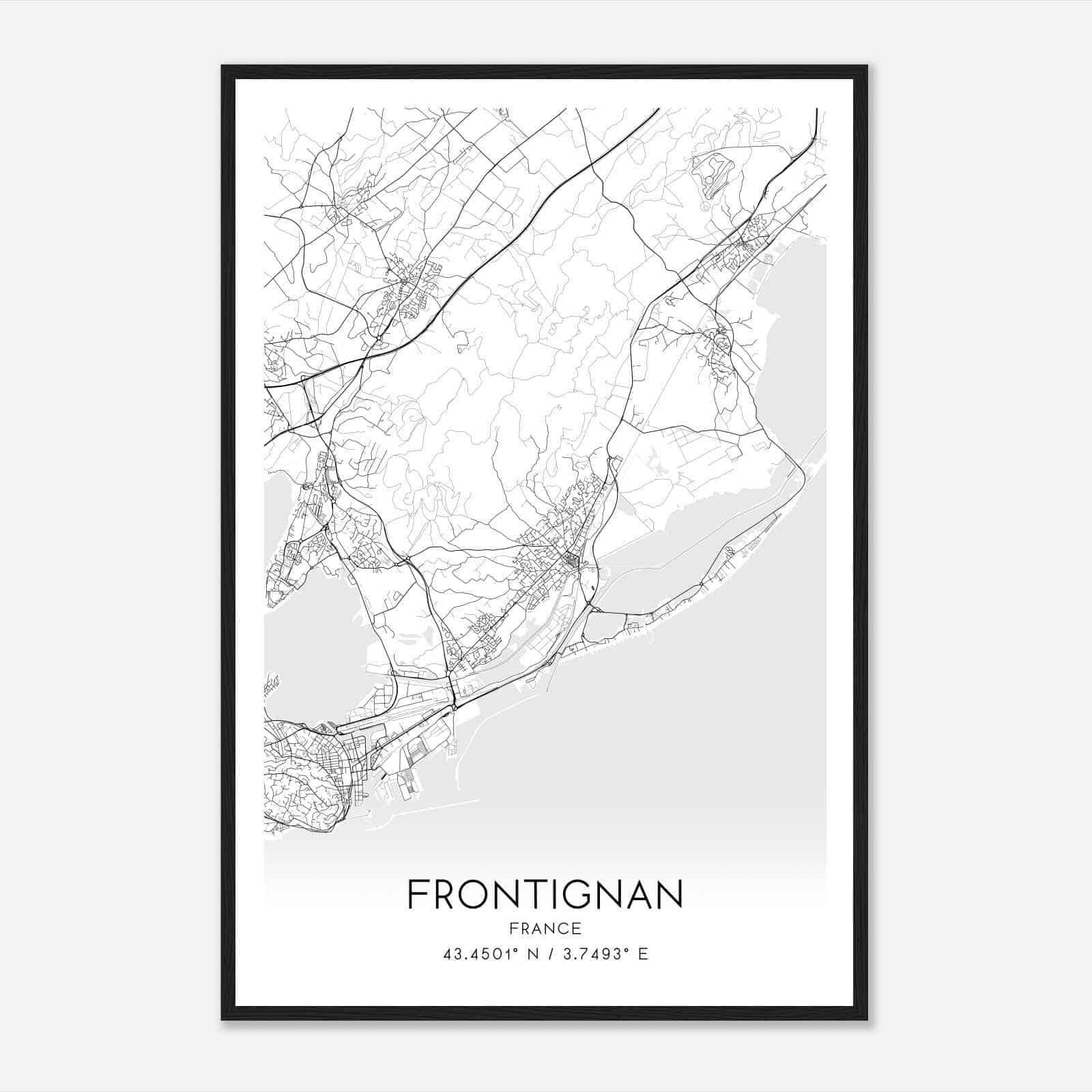 Frontignan France Map Poster, Modern Home Decor Wall Art Print