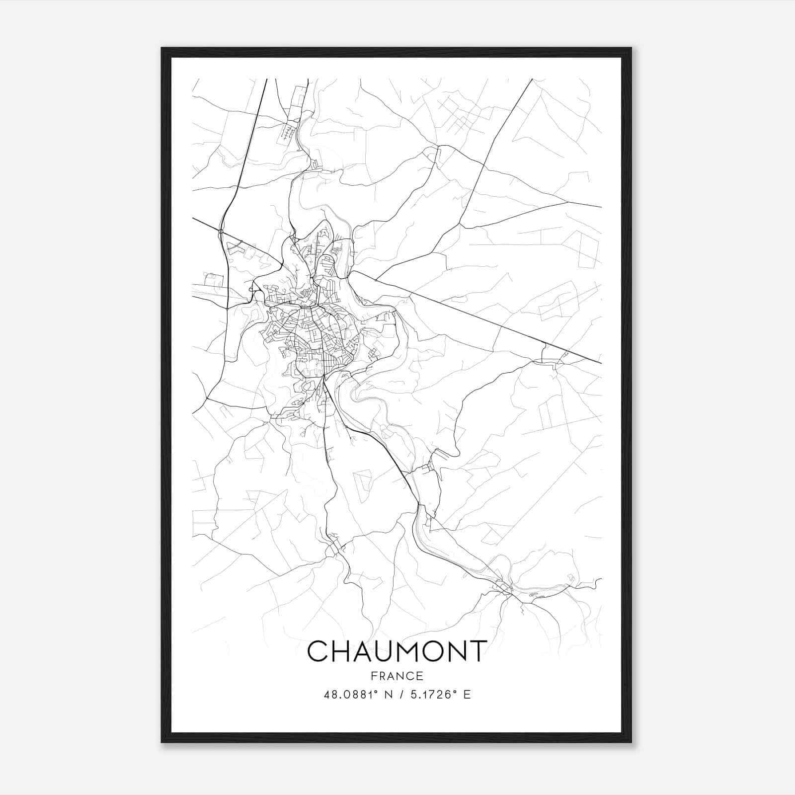 Chaumont France Map Poster, Modern Home Decor Wall Art Print