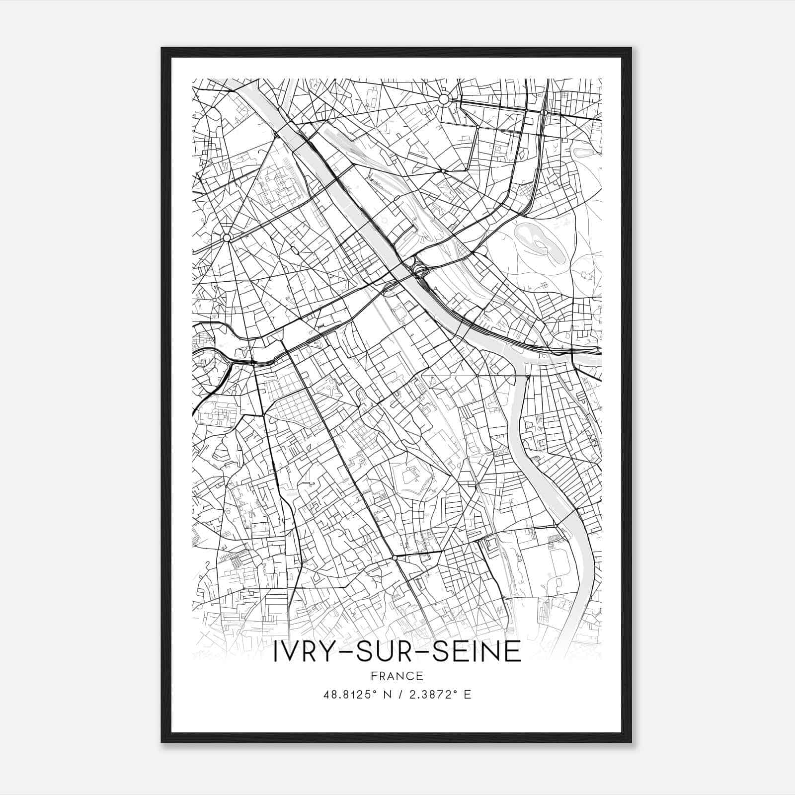 Ivry-sur-Seine France Map Poster, Modern Home Decor Wall Art Print