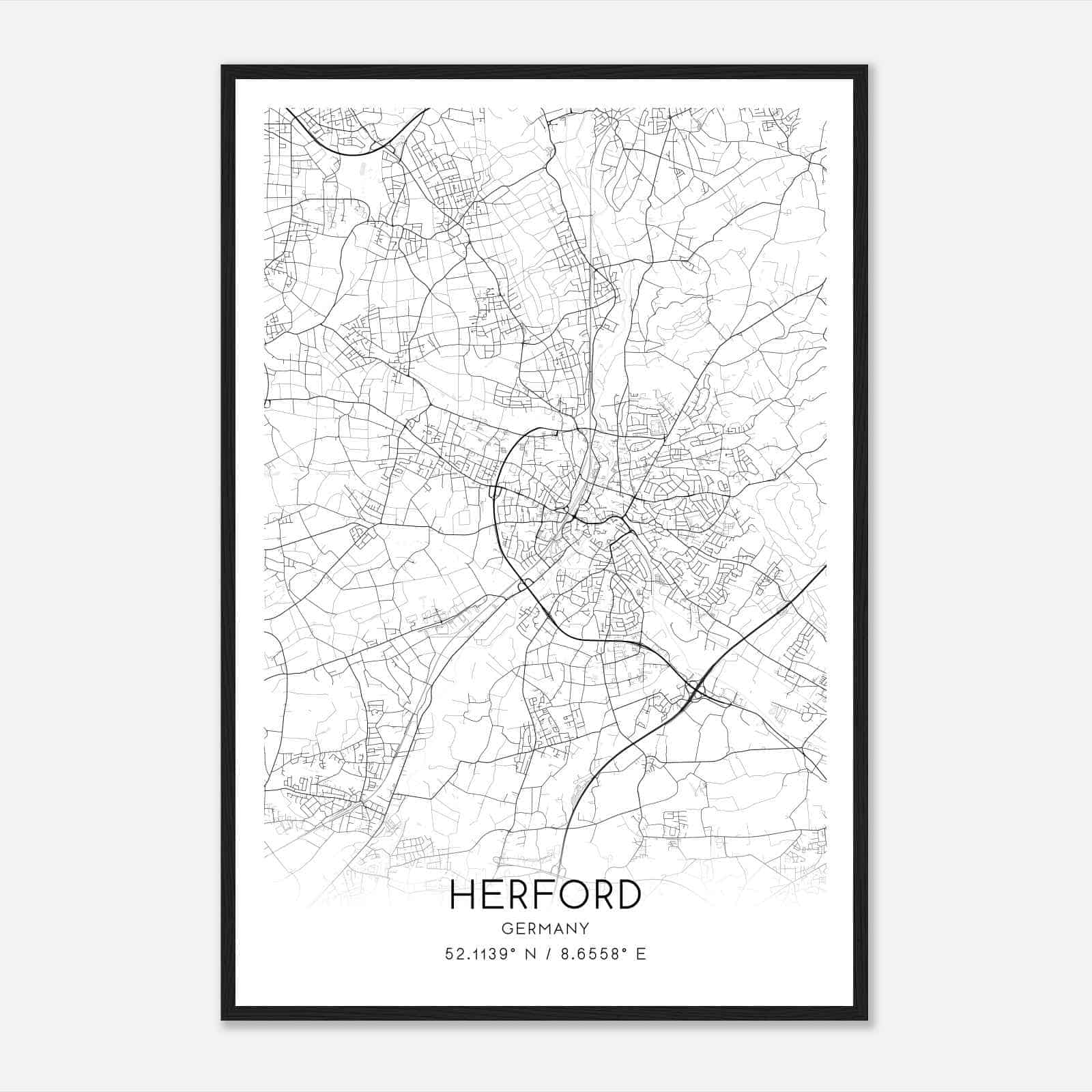 Herford Germany Map Poster, Modern Home Decor Wall Art Print