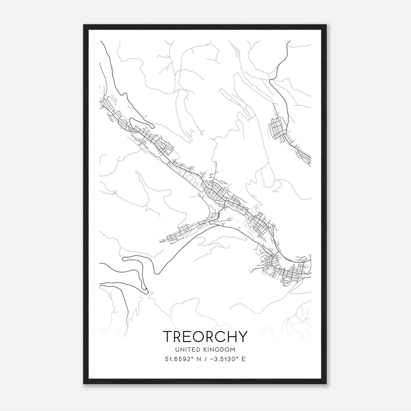 Treorchy United Kingdom Map Poster, Modern Home Decor Wall Art Print